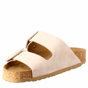 Sandale à double boucle pour femmes en daim beige 