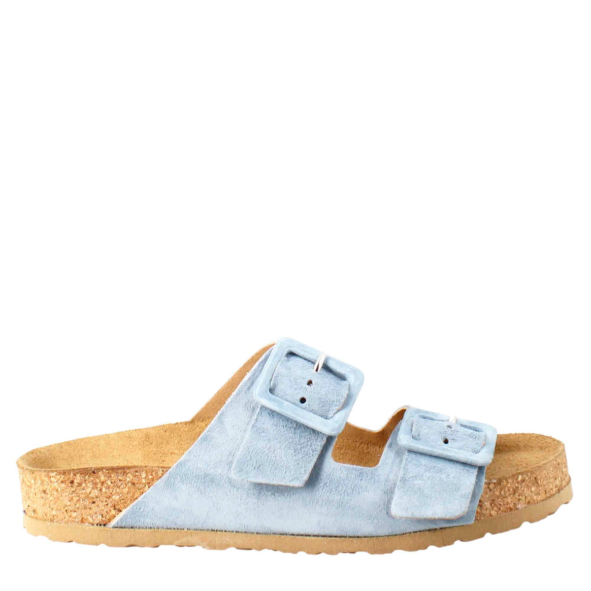 Sandale à double boucle pour femmes en daim bleu clair