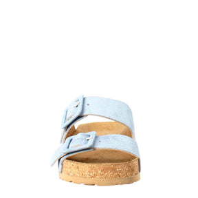 Sandale à double boucle pour femmes en daim bleu clair