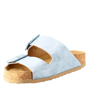 Hellblaue Damen Sandale mit doppelter Schnalle aus Wildleder