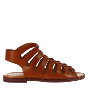 Women's gladiator sandal with handmade laces in brown leather