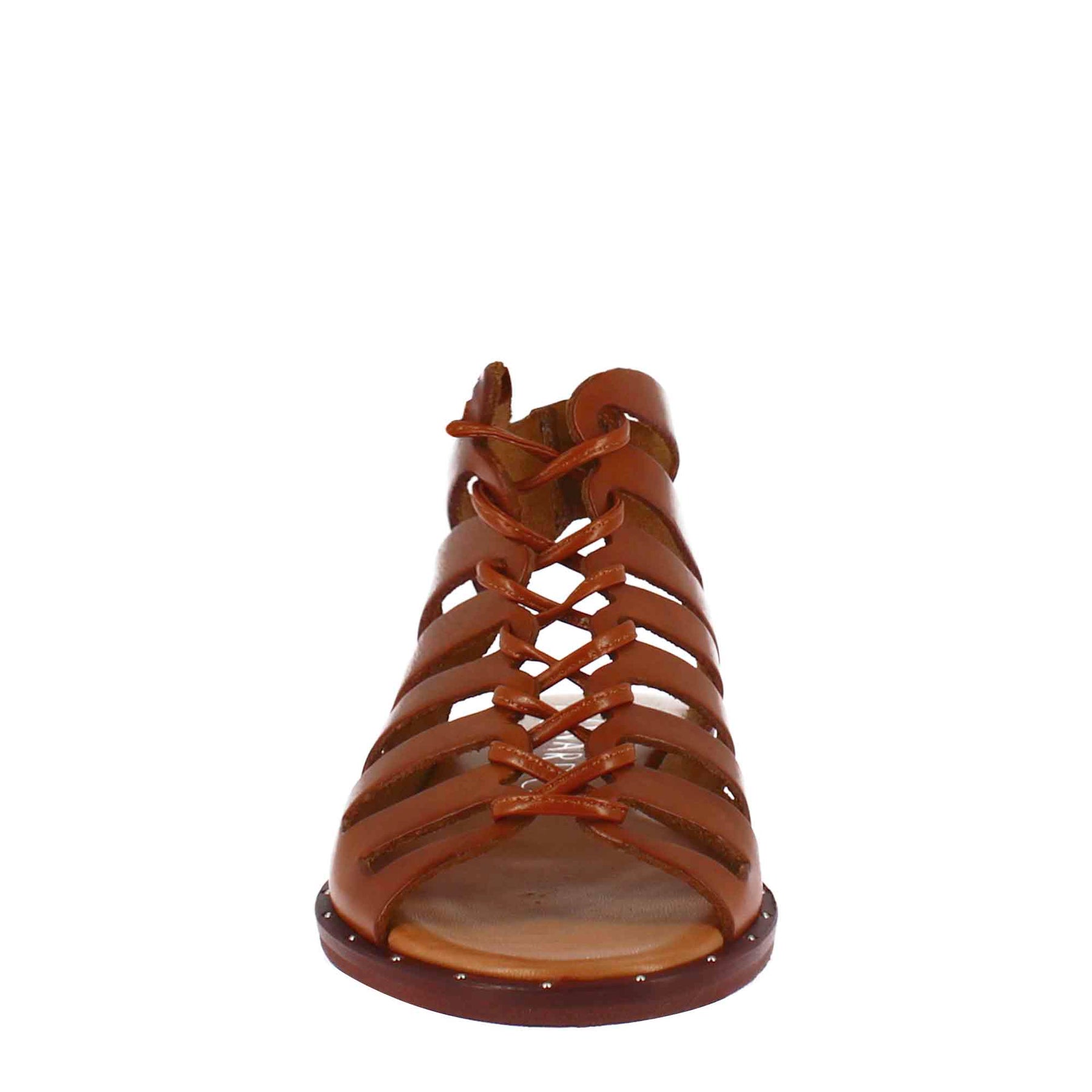 Handgefertigte braune Leder-Gladiator-Sandale für Frauen mit Schnürsenkeln
