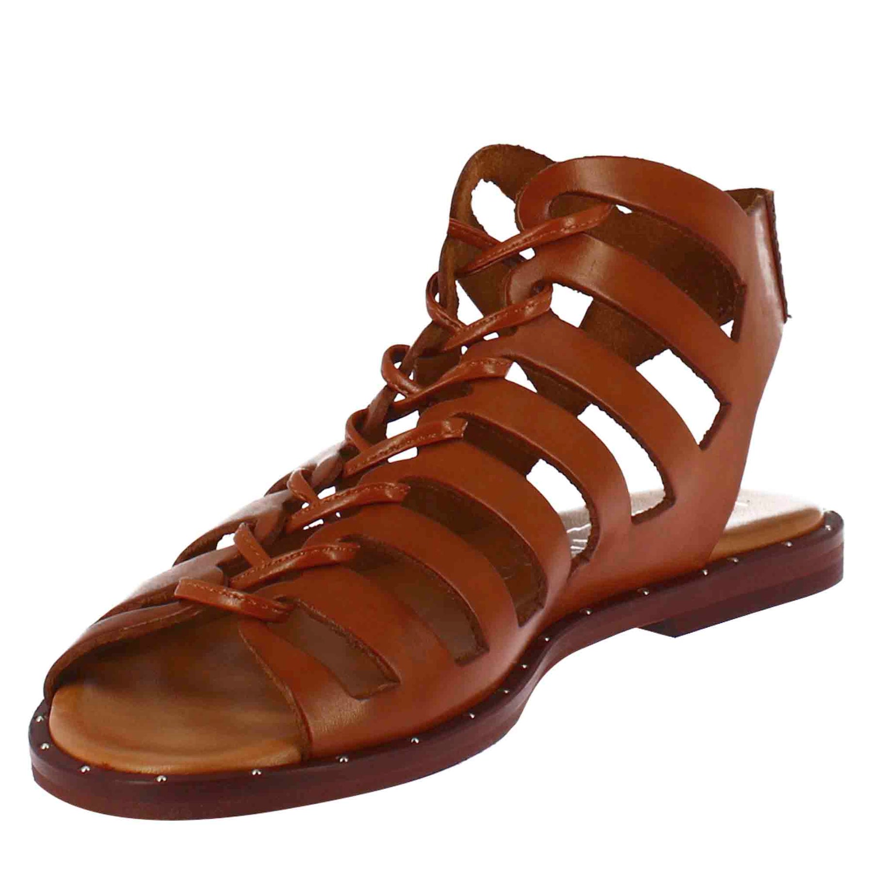 Sandalo gladiatore da donna con lacci fatti a mano in pelle marrone