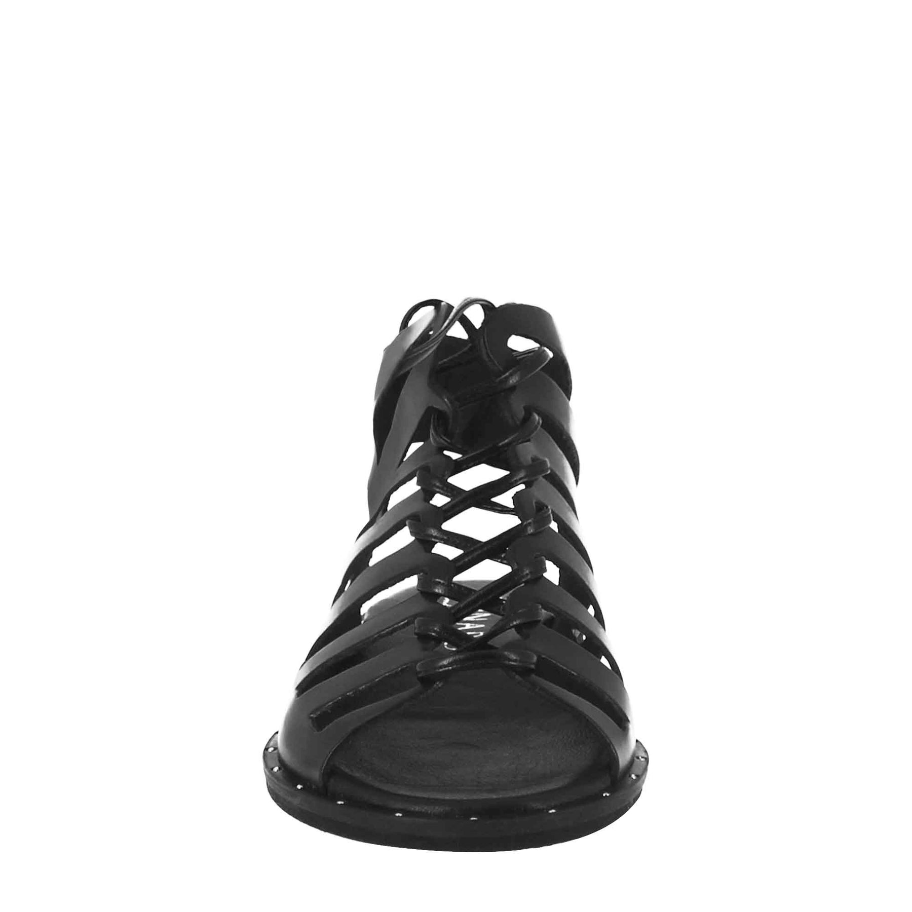 Women's gladiator sandal with handmade laces in black leather 