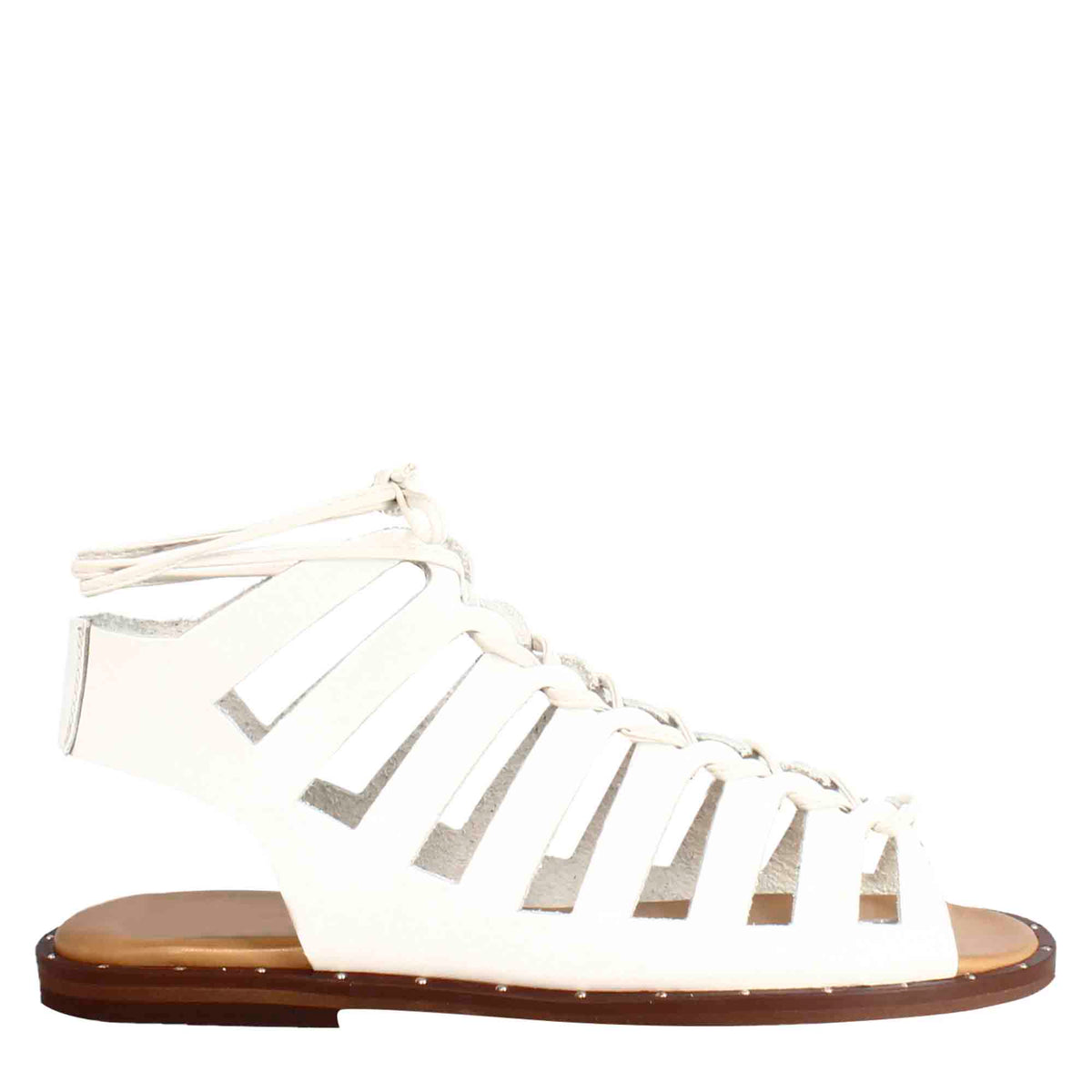Women's gladiator sandal with handmade laces in white leather