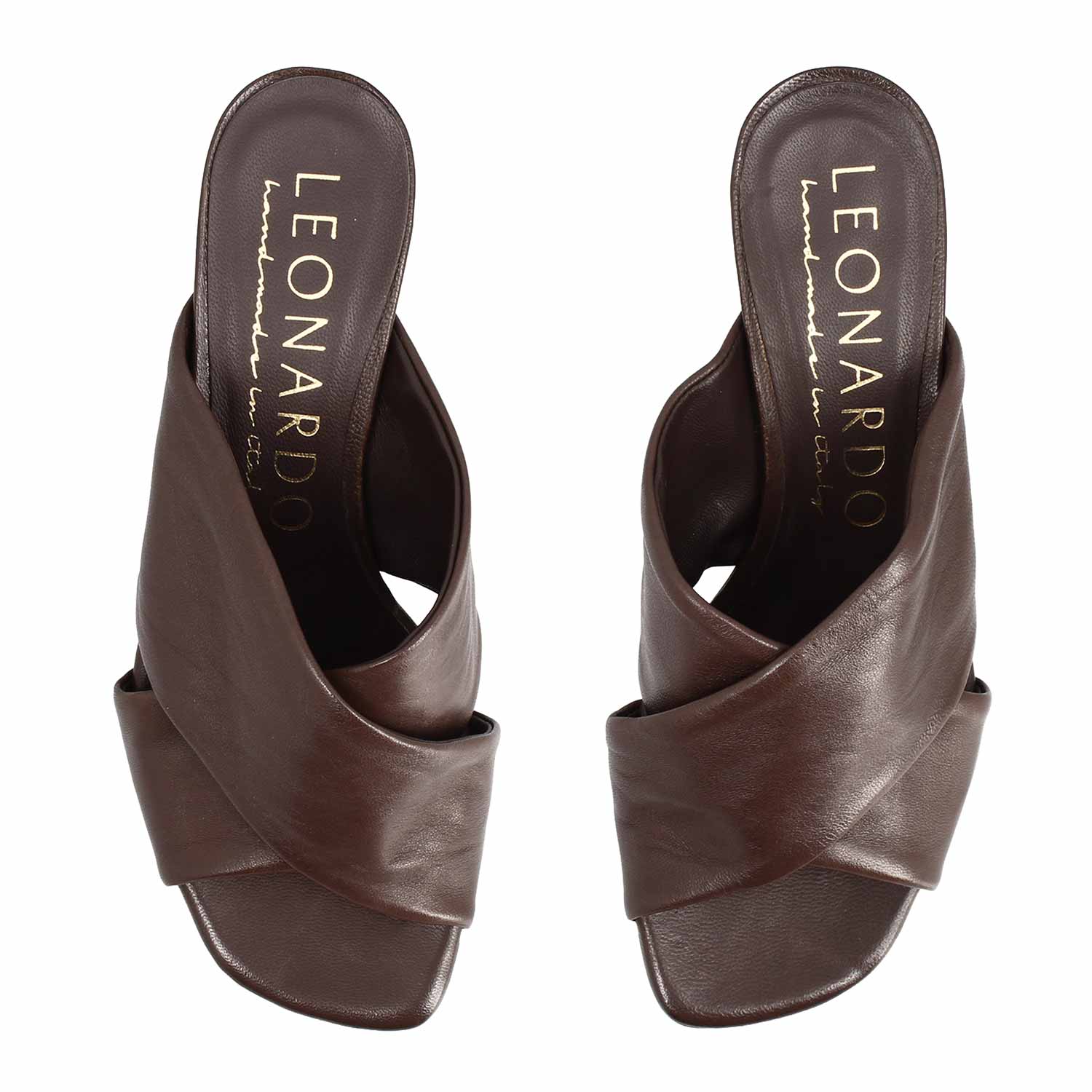 Antiochia women's dark brown leather mule sandals