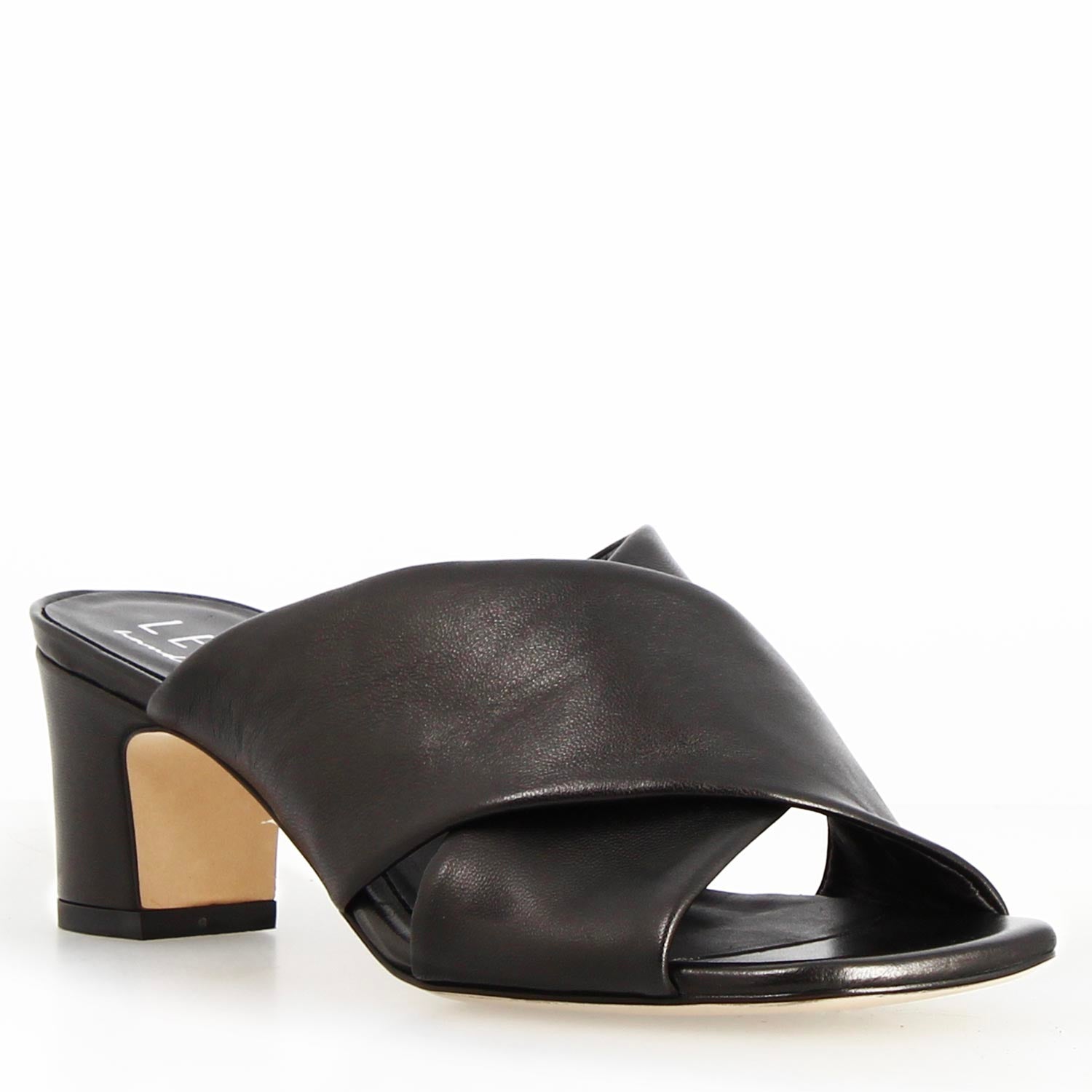 Antiochia women's black leather mule sandals