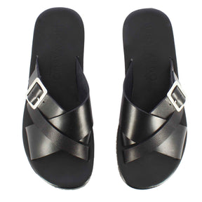 Sandale pour homme en cuir noir avec boucle