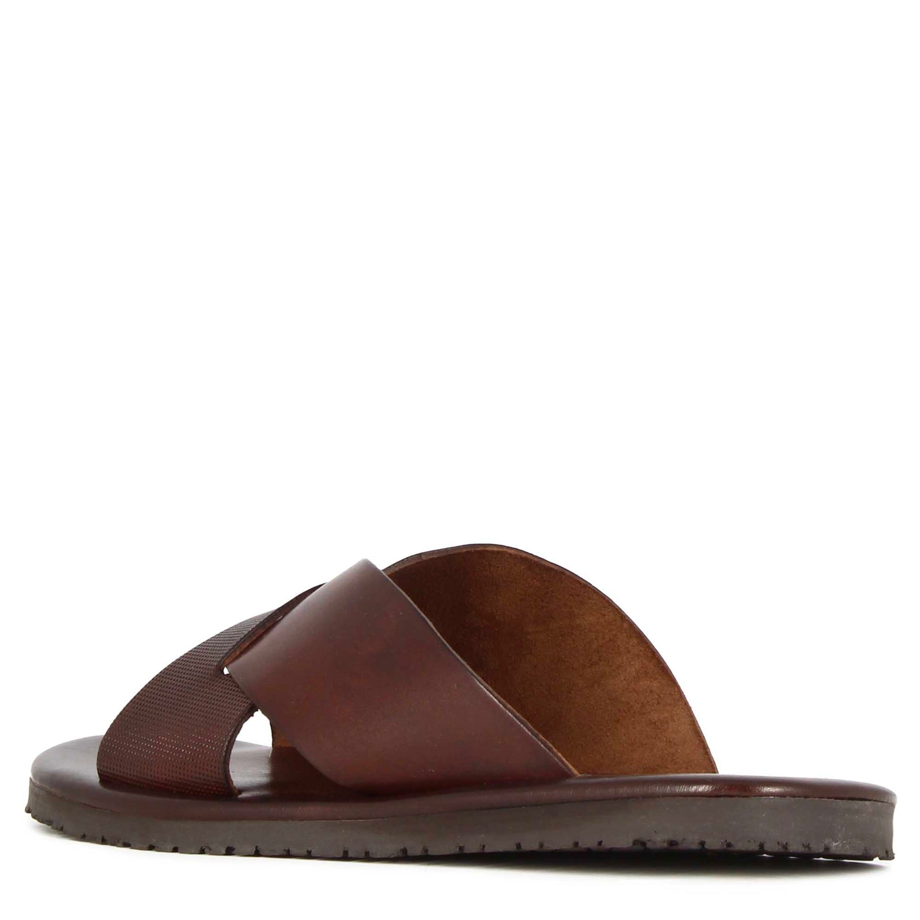 Brown Leather Men s cross banded Slider Sandal