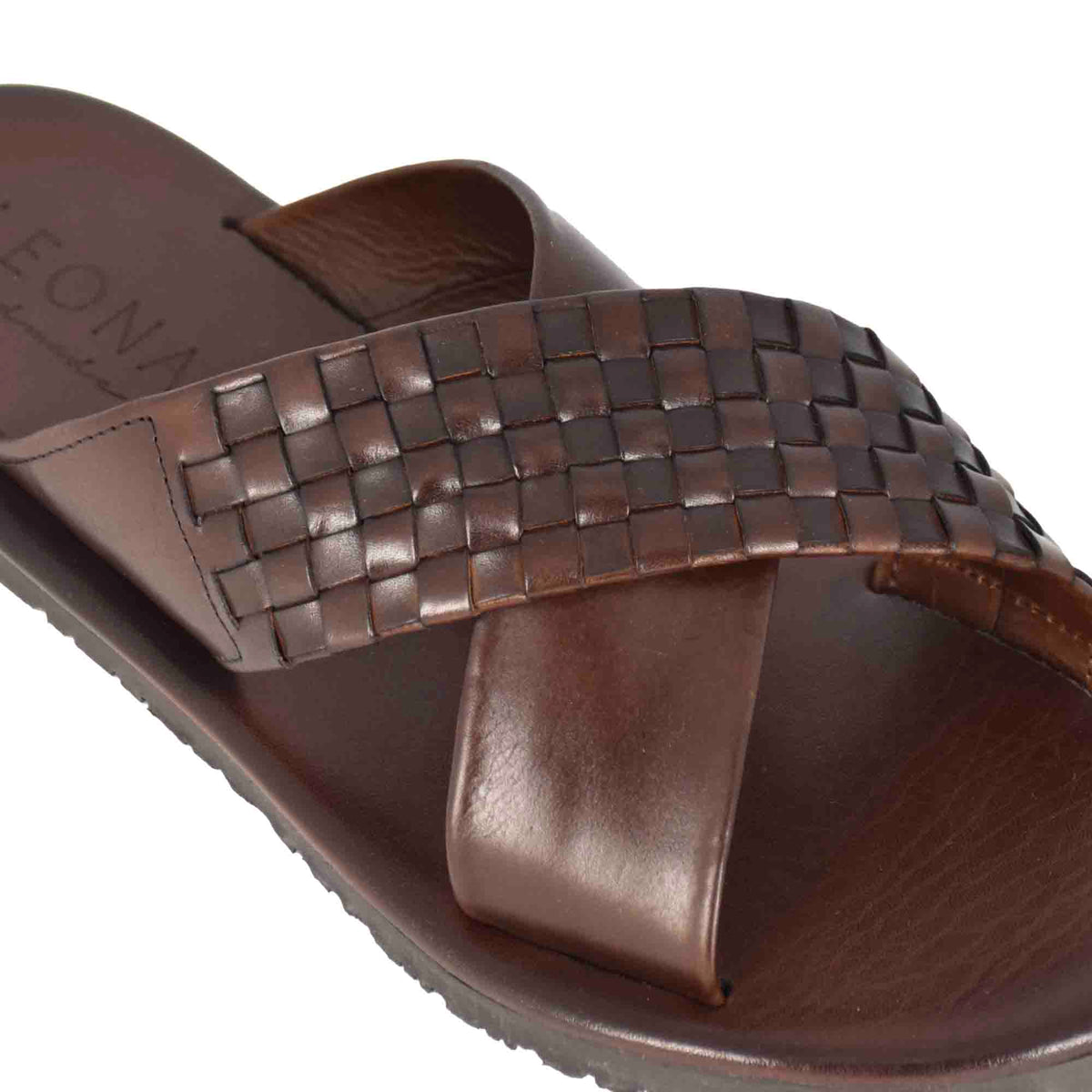 Handmade brown leather sandal slippers for men