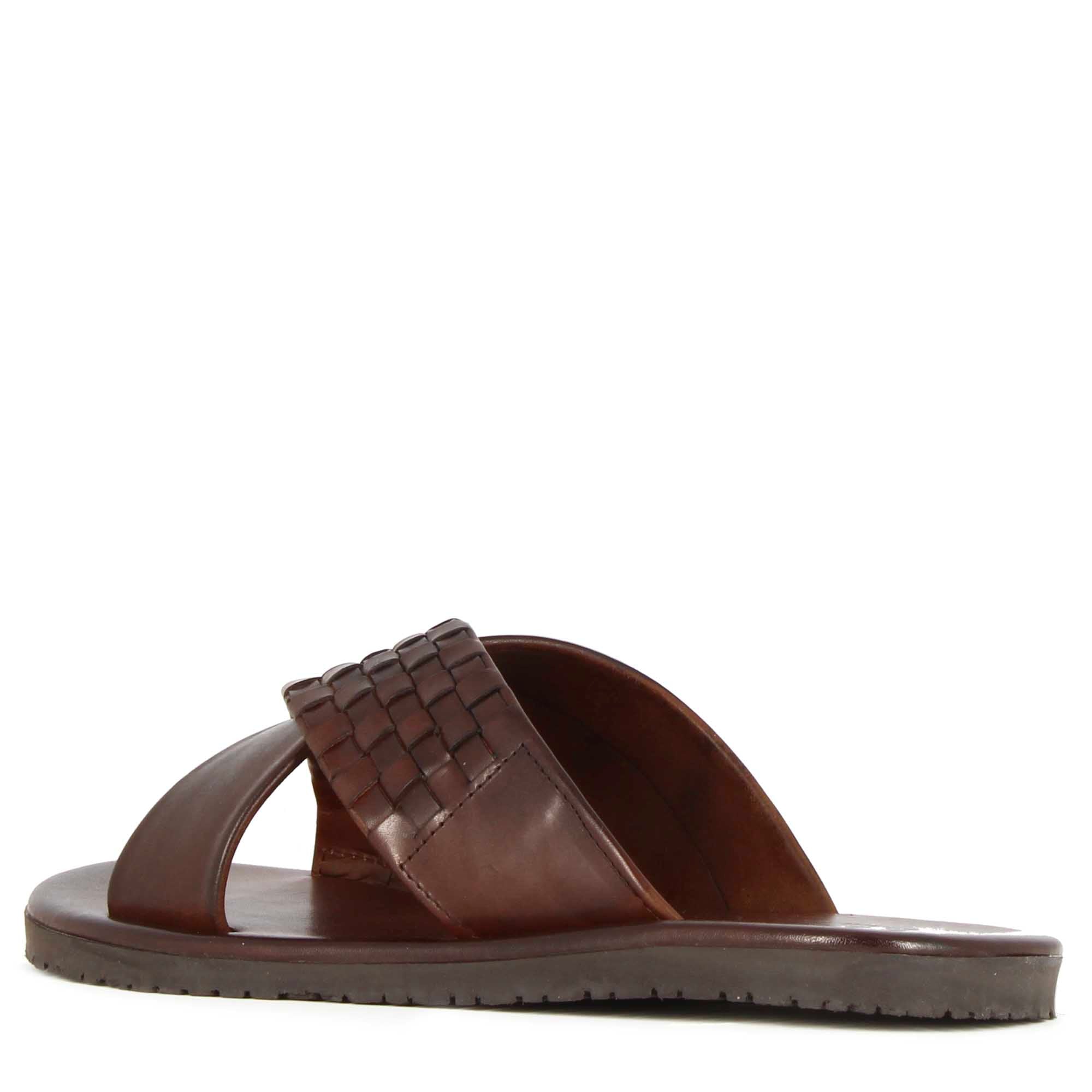 Handmade brown leather sandal slippers for men