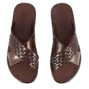 Handmade brown leather sandal slippers for men