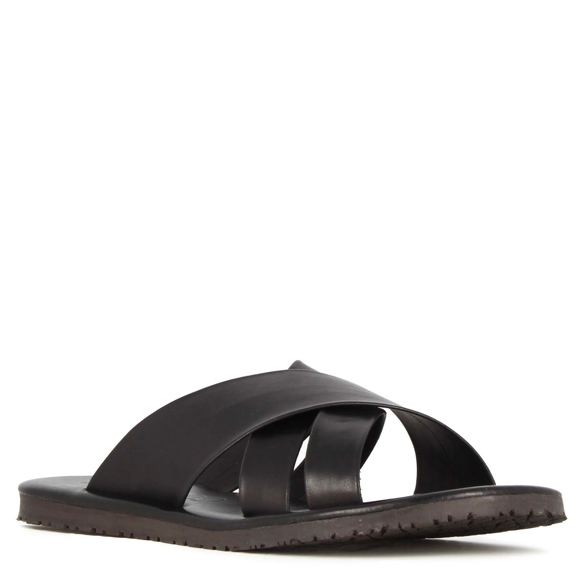 Men's slipper sandal with handmade black leather bands
