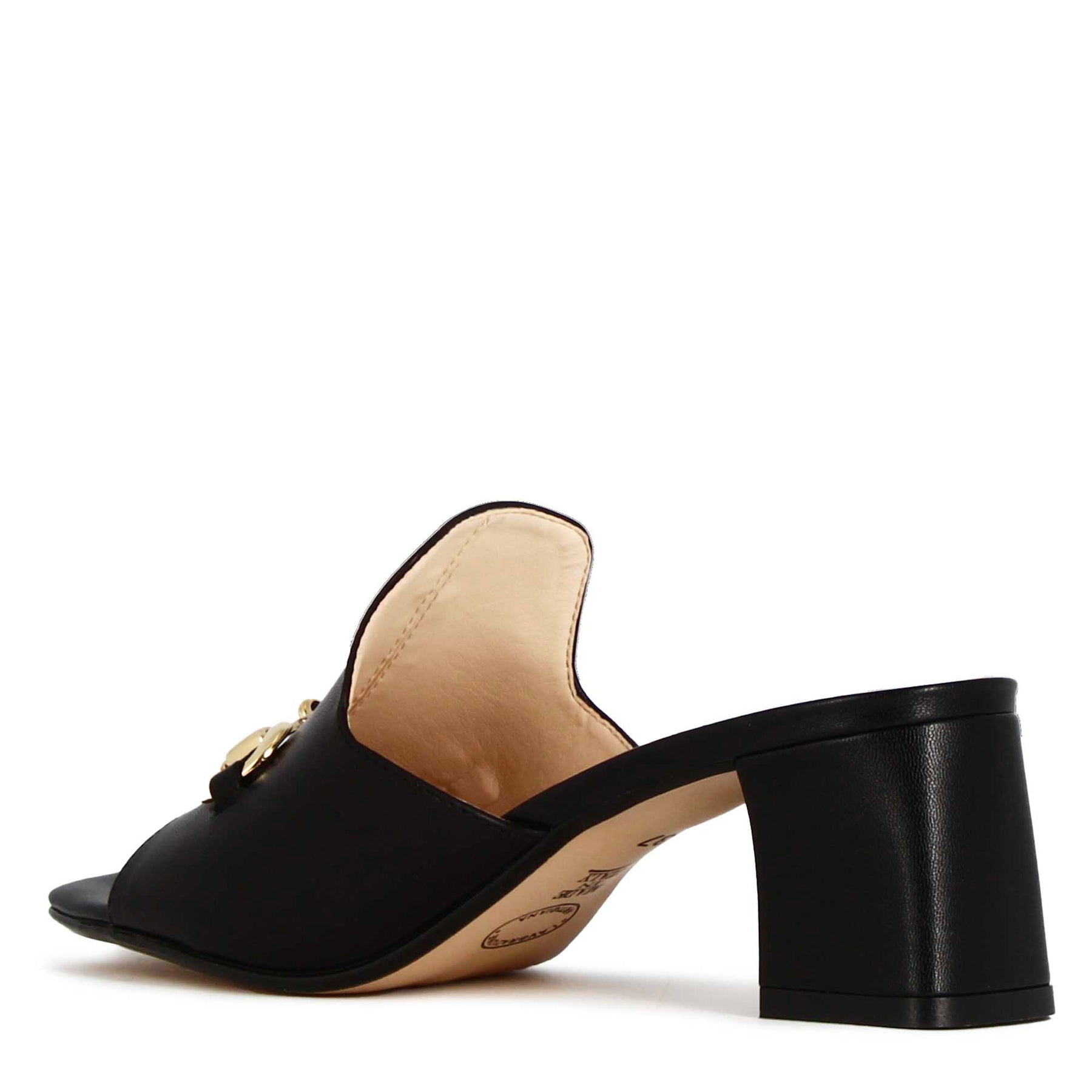 Sandale slide pour femme en cuir noir avec pince