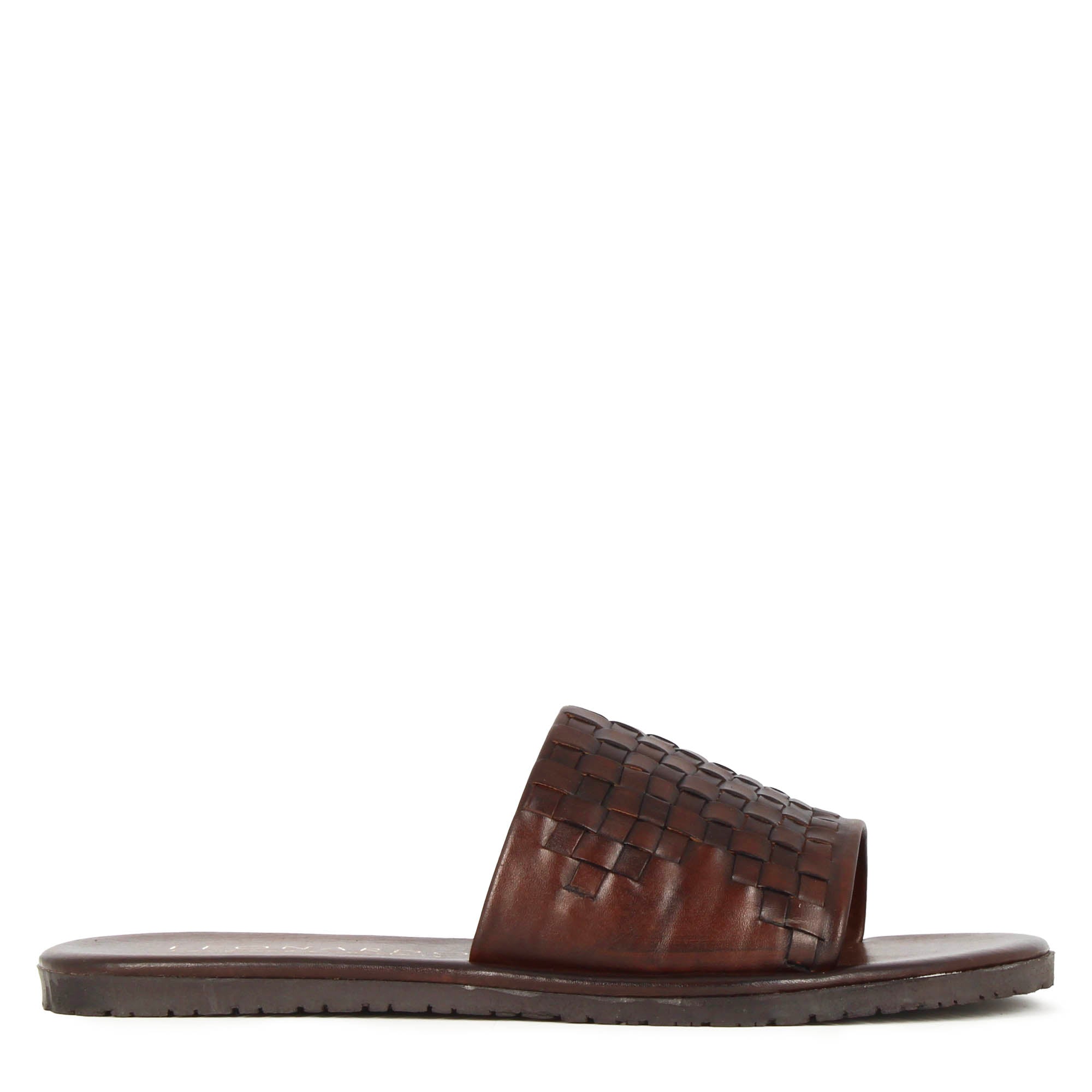 Sandale à enfiler pour hommes avec bande en cuir tressé marron