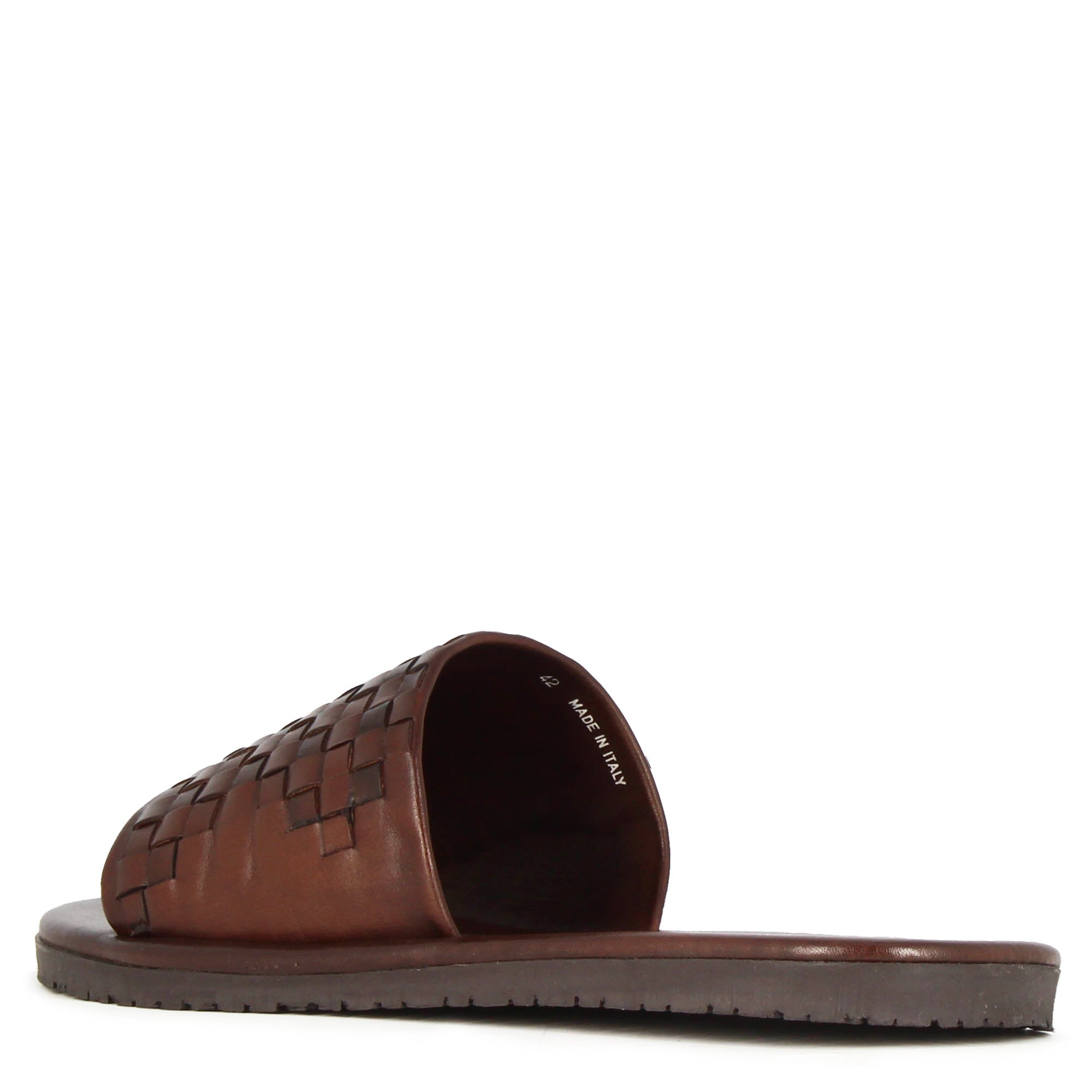 Sandale à enfiler pour hommes avec bande en cuir tressé marron