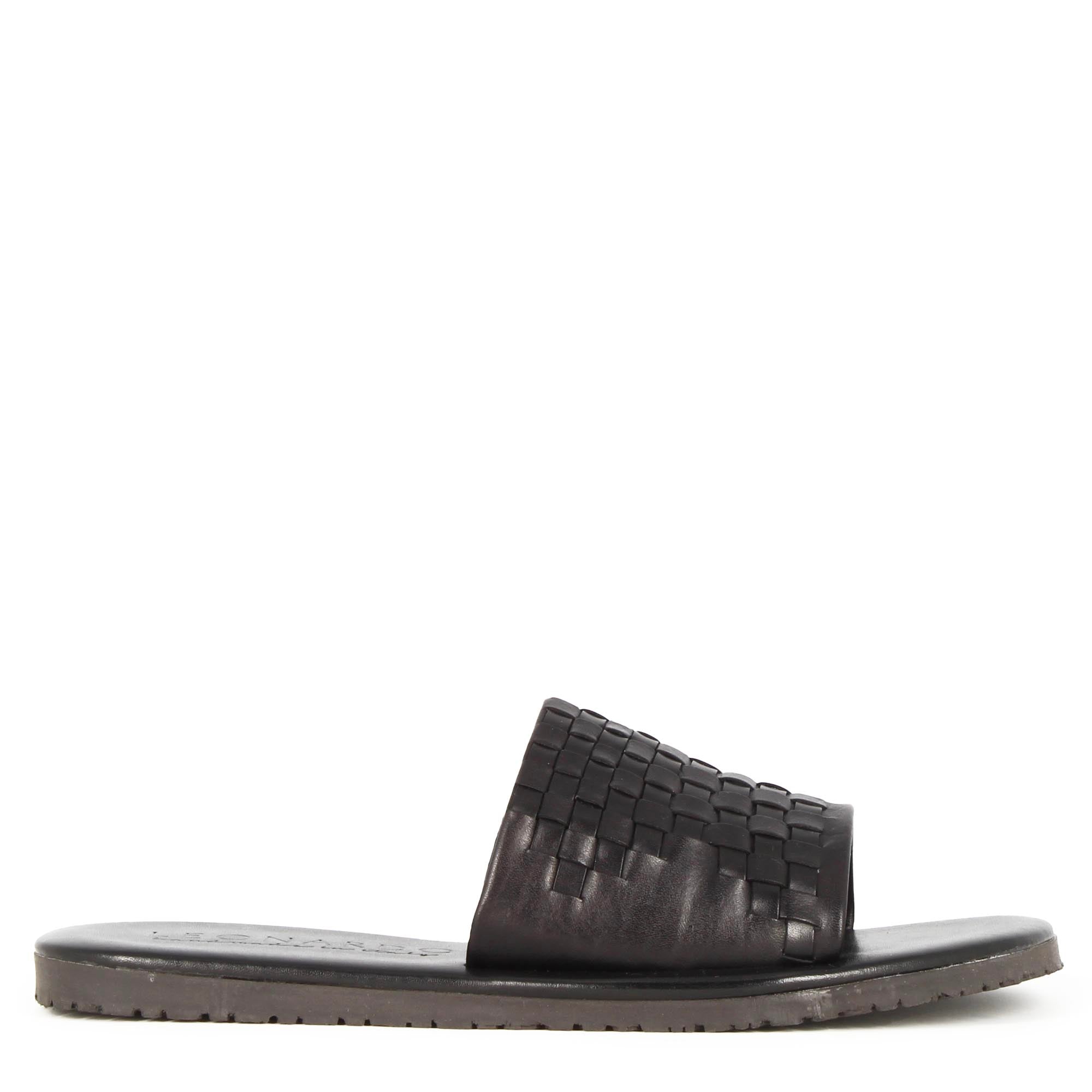 Men's slide sandal with black woven leather band