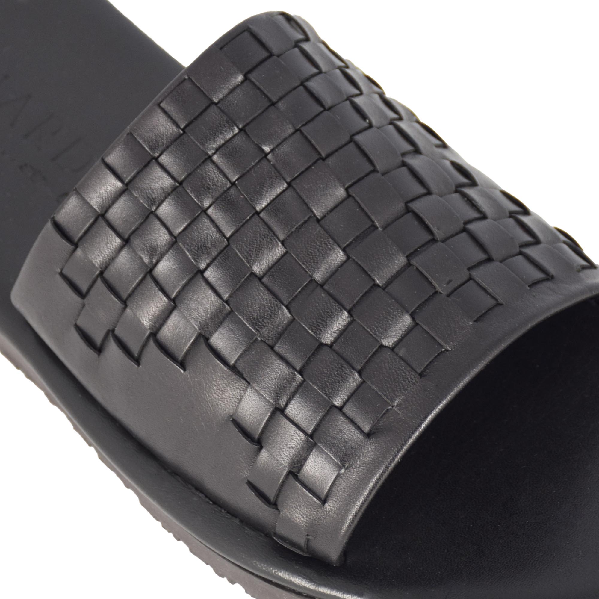 Men's slide sandal with black woven leather band