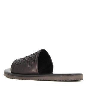 Men's slide sandal with black woven leather band