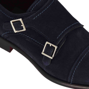 Double buckle men's shoe in blue suede