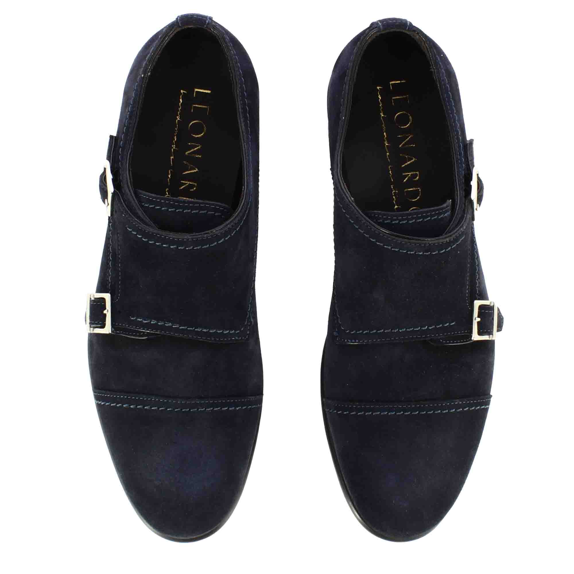 Double buckle men's shoe in blue suede
