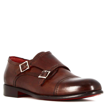 Italian shoe with double buckle for men in light brown suede Italian shoe with double buckle for men in light brown suede