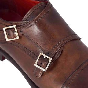 Italian shoe with double buckle for men in light brown suede