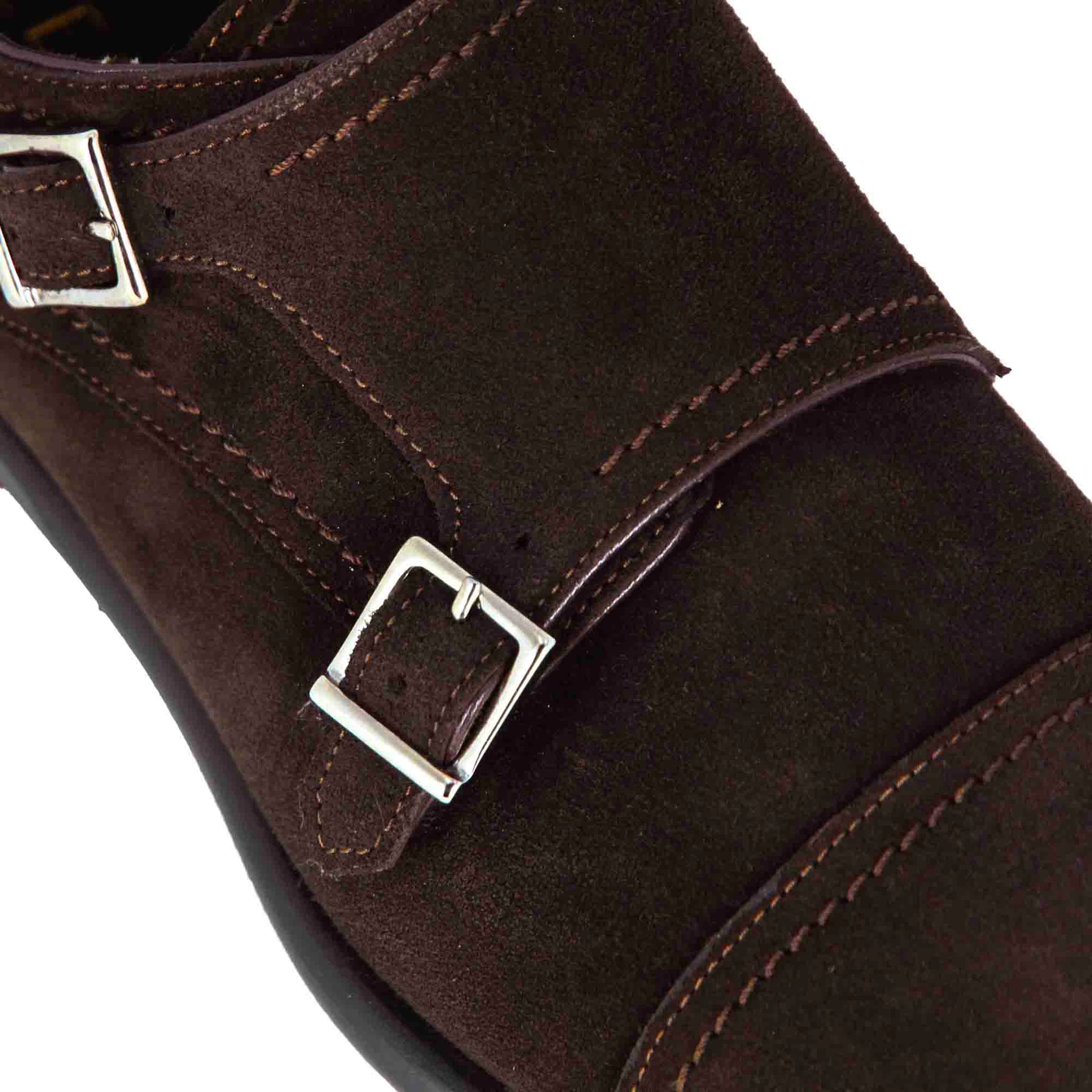 Schuh mit doppelter Schnalle für Männer aus dunkelbraunem Wildleder