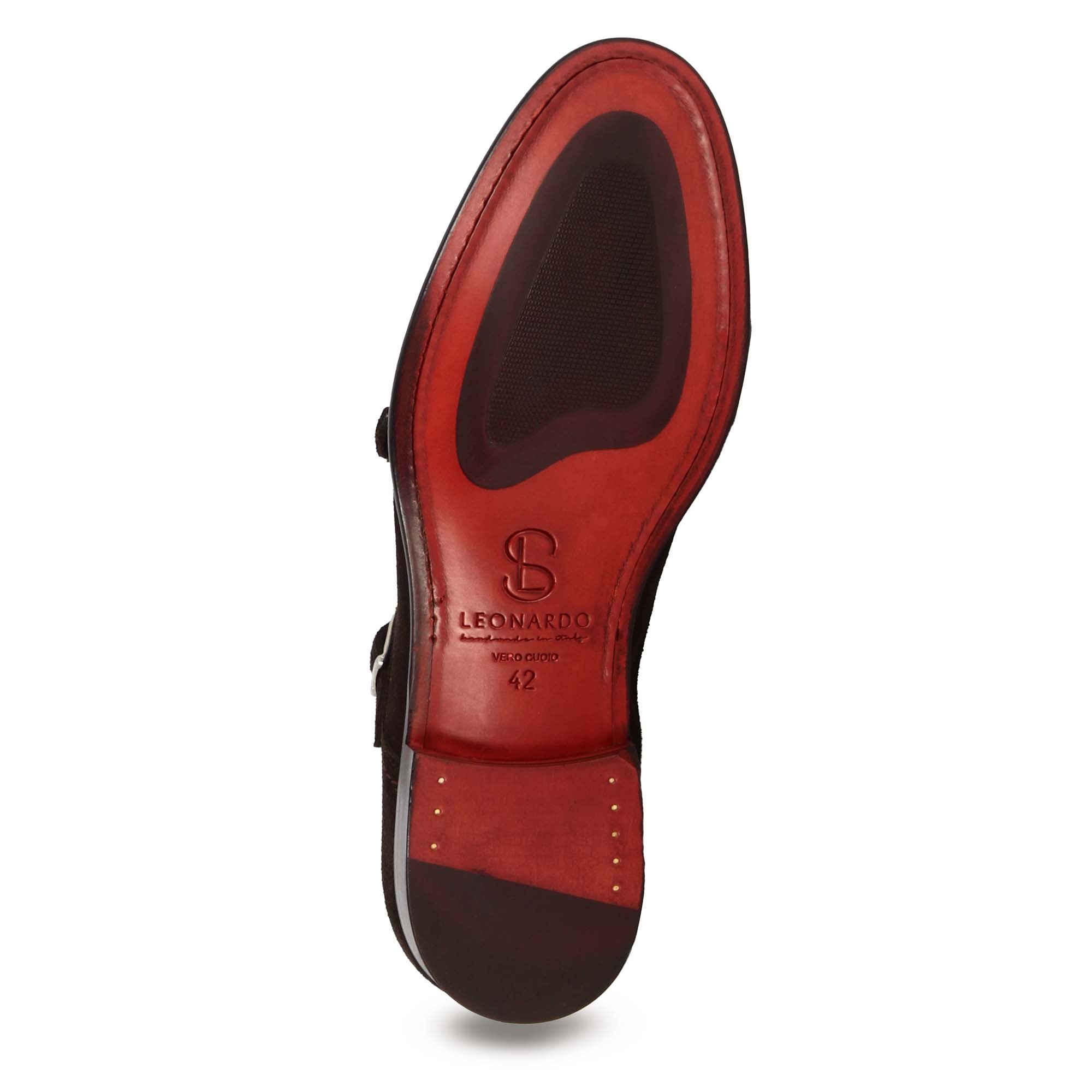Men's double buckle shoe in dark brown suede