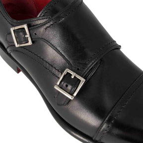 Chaussure double boucle pour homme en cuir noir
