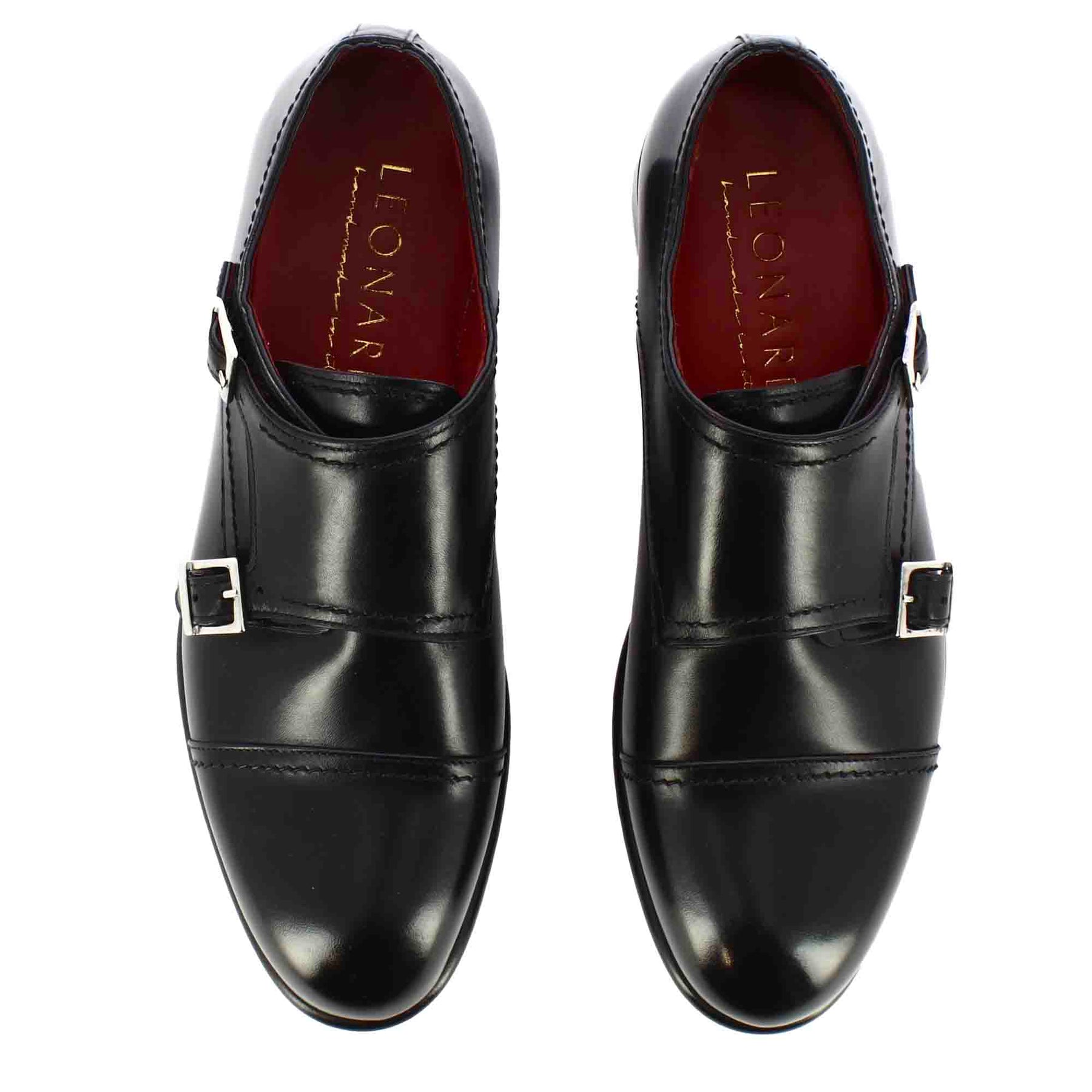 Men s double buckle shoe in black leather