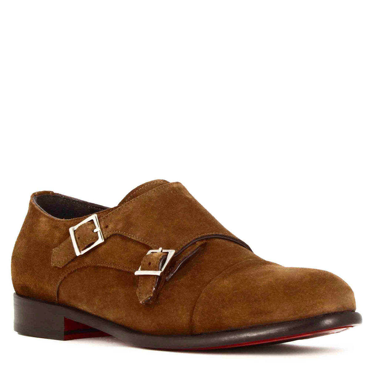 Chaussure à double boucle en daim marron clair pour homme