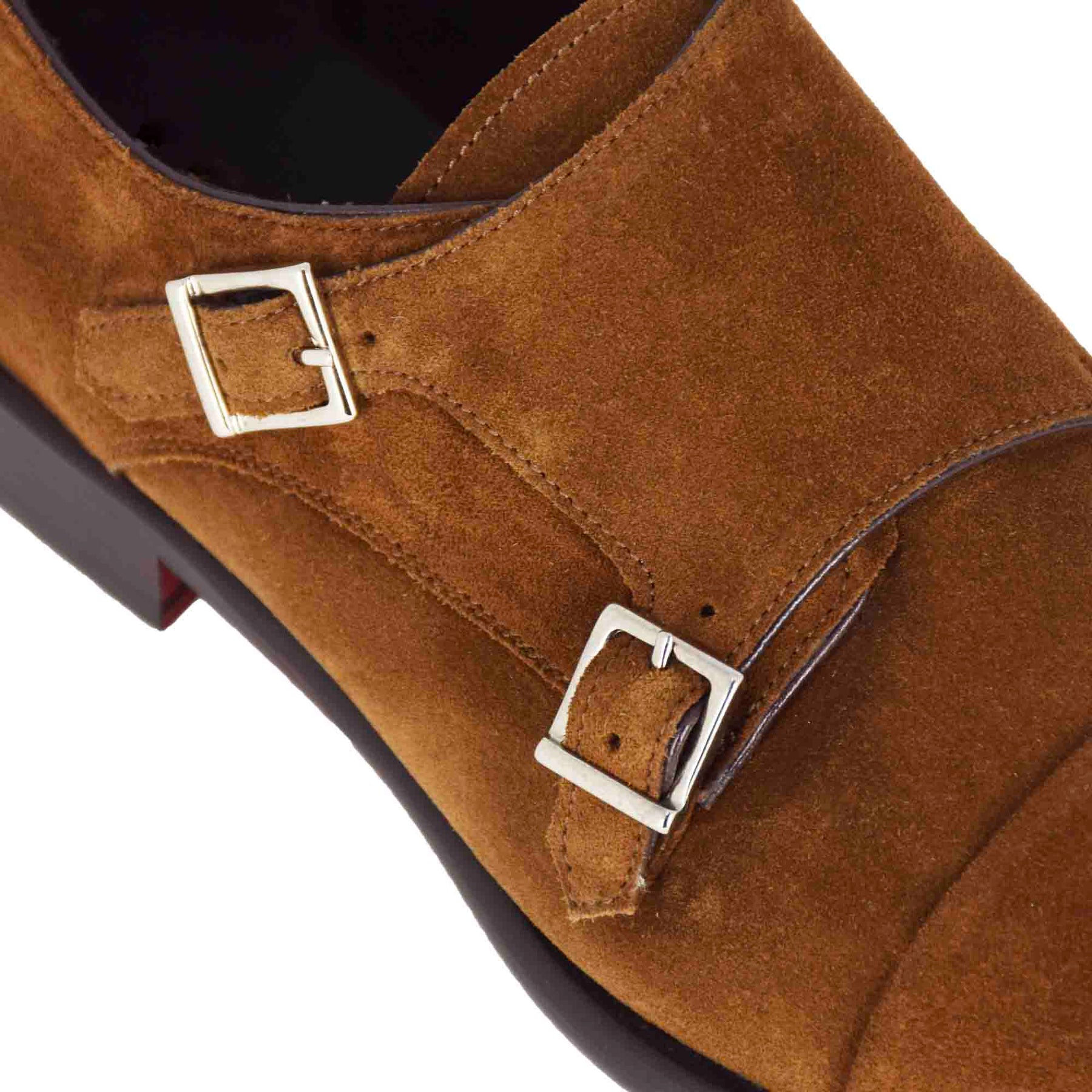 Double buckle men's shoe in light brown suede