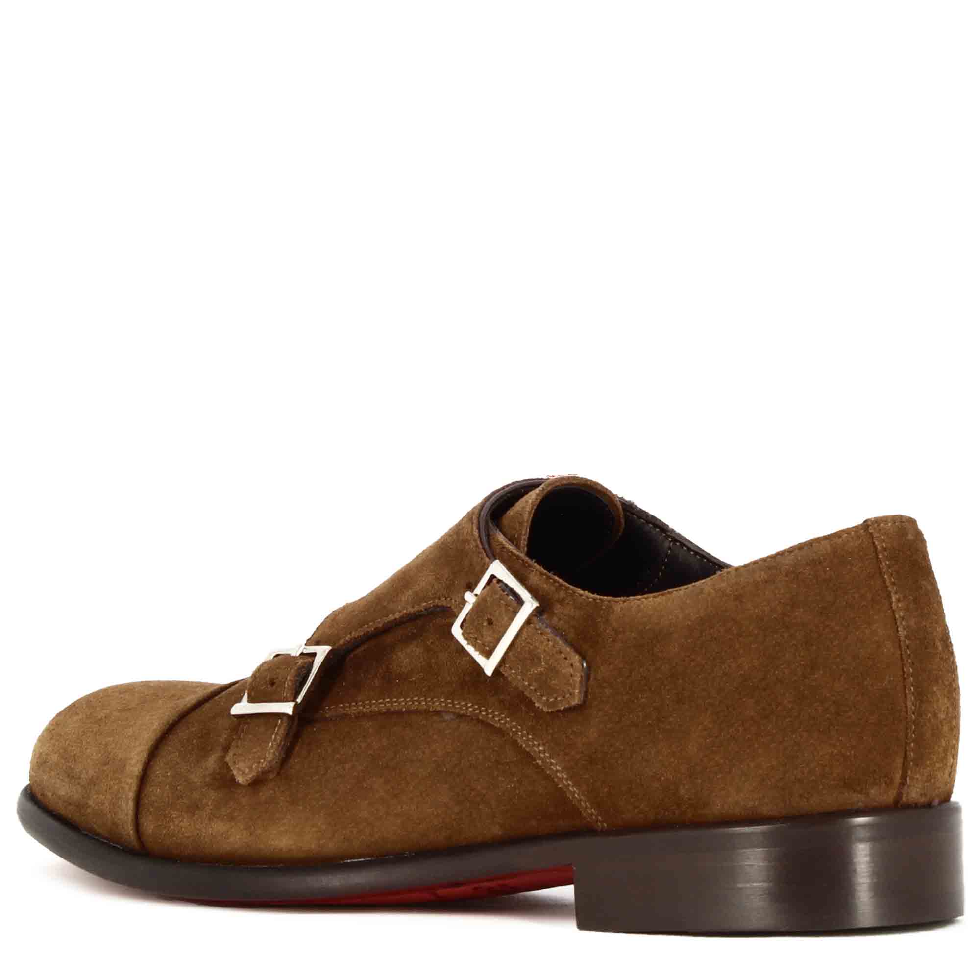 Chaussure à double boucle en daim marron clair pour homme