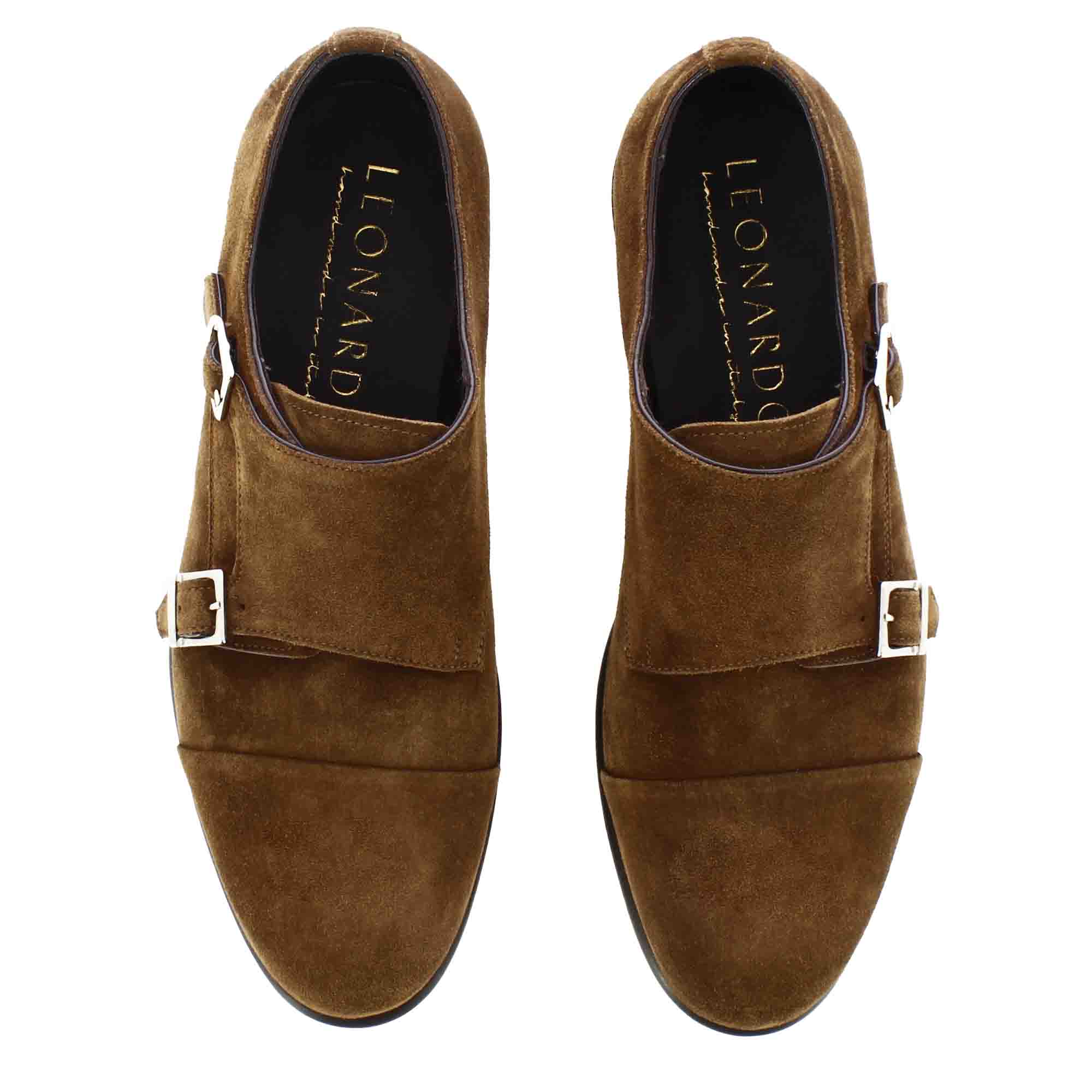Chaussure à double boucle en daim marron clair pour homme