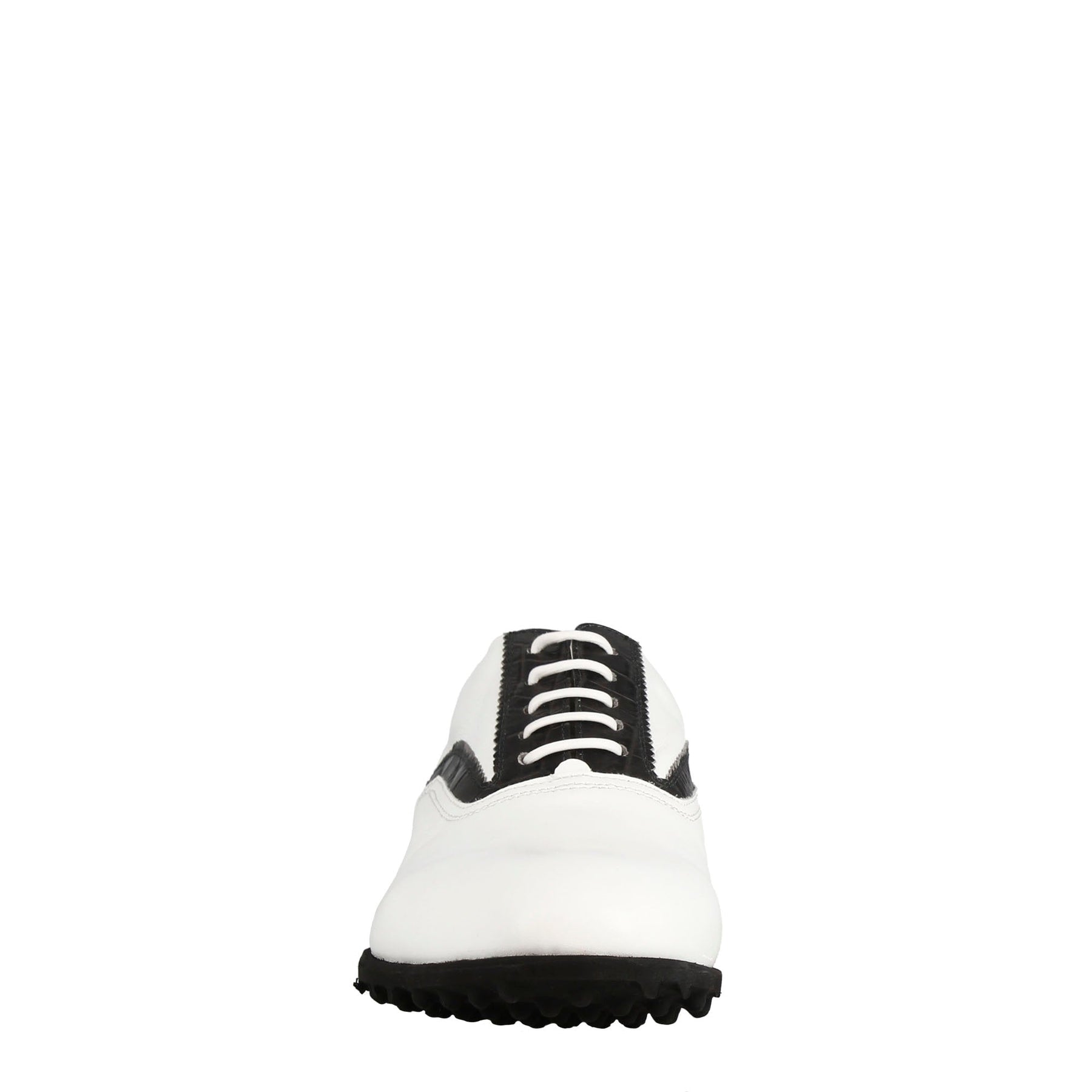 Handmade men's golf shoe in white leather with black details