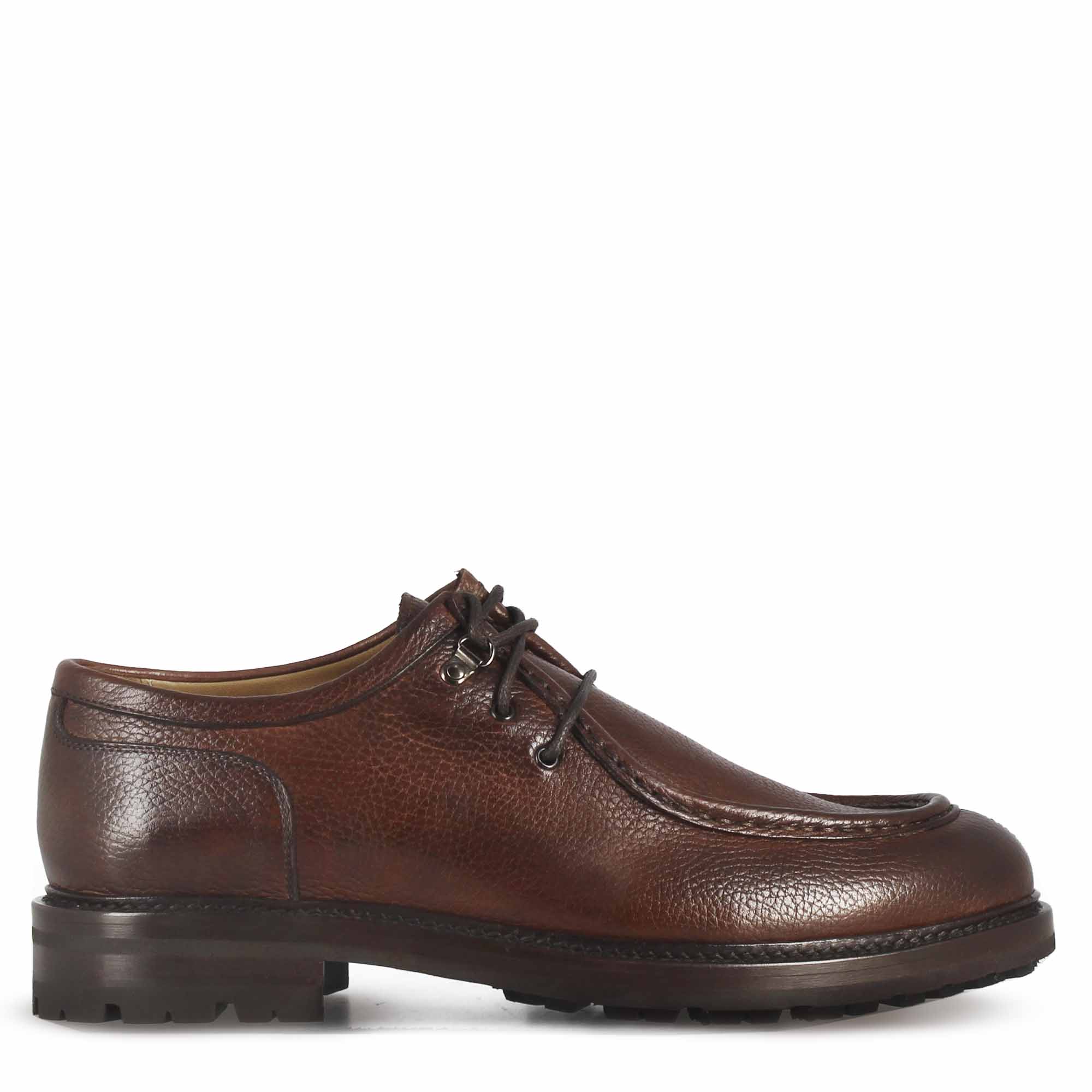 Scarpa stringata da uomo modello ingegnere in pelle marrone