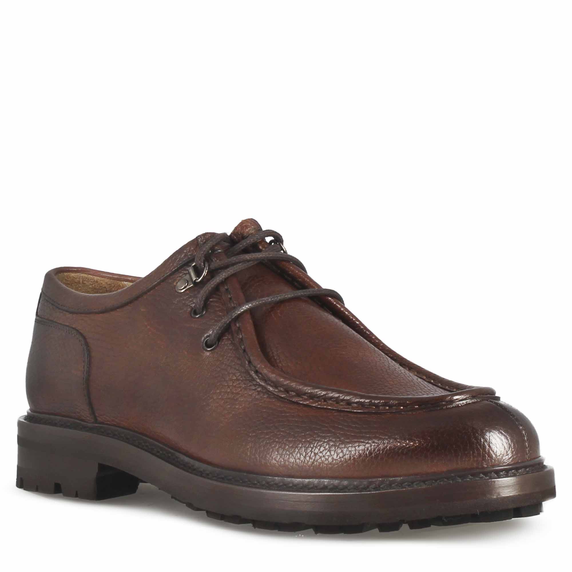 Scarpa stringata da uomo modello ingegnere in pelle marrone