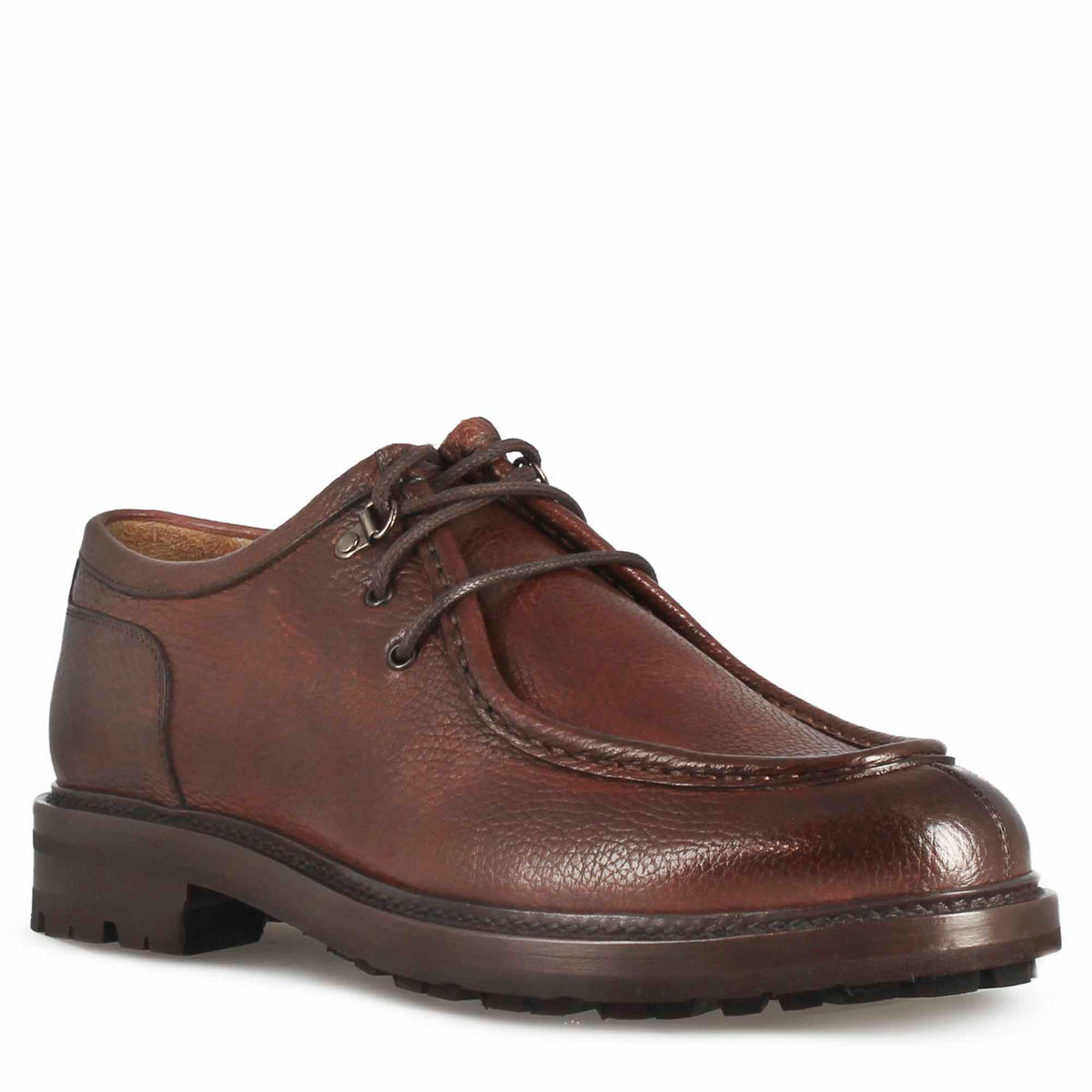 Scarpa stringata da uomo modello ingegnere in pelle marrone