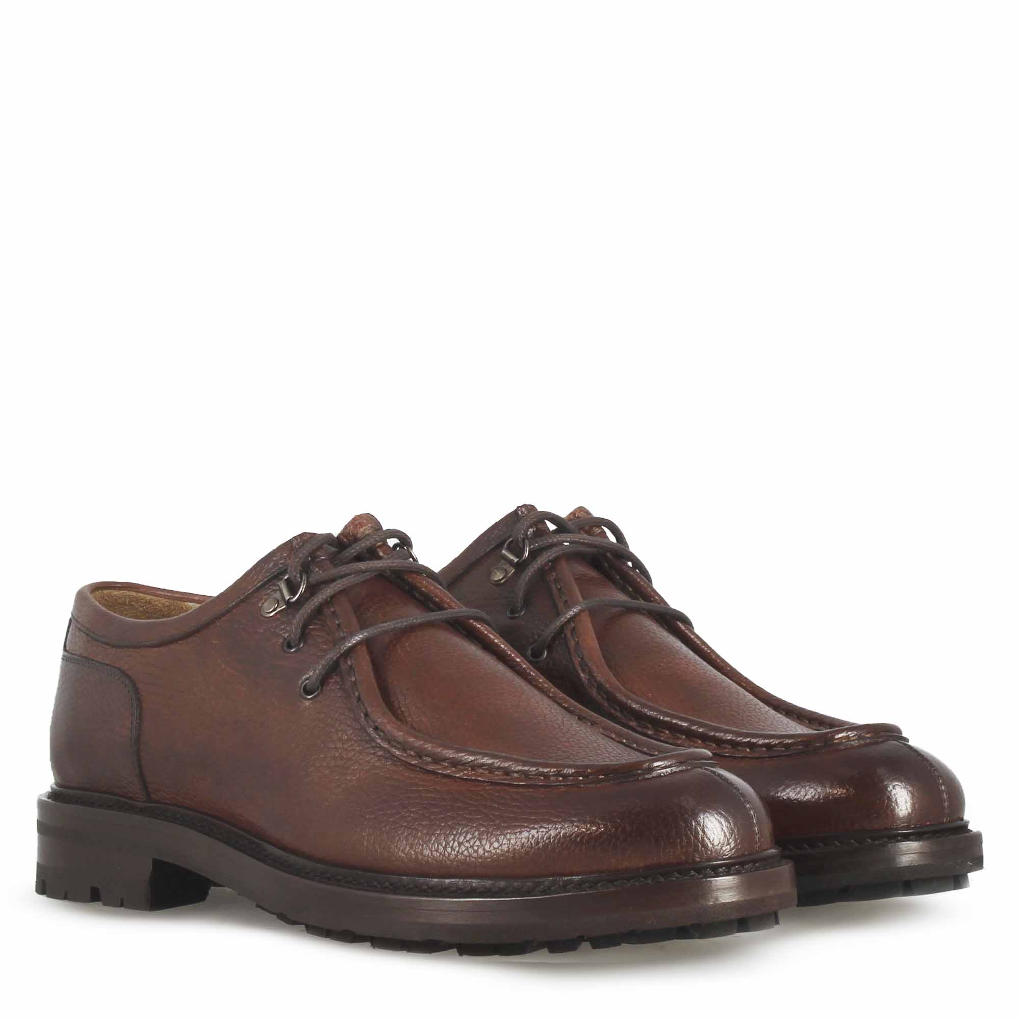 Scarpa stringata da uomo modello ingegnere in pelle marrone