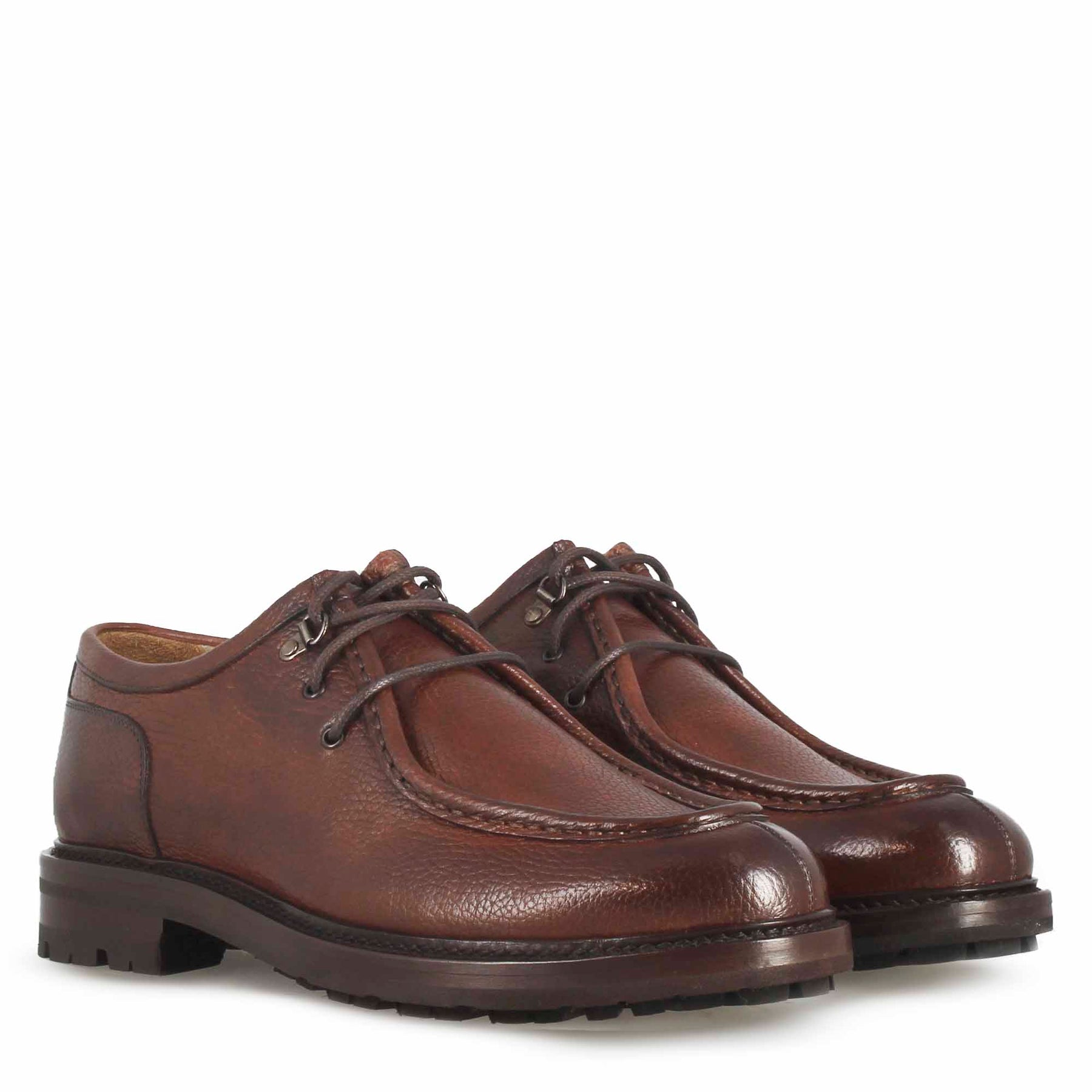 Scarpa stringata da uomo modello ingegnere in pelle marrone