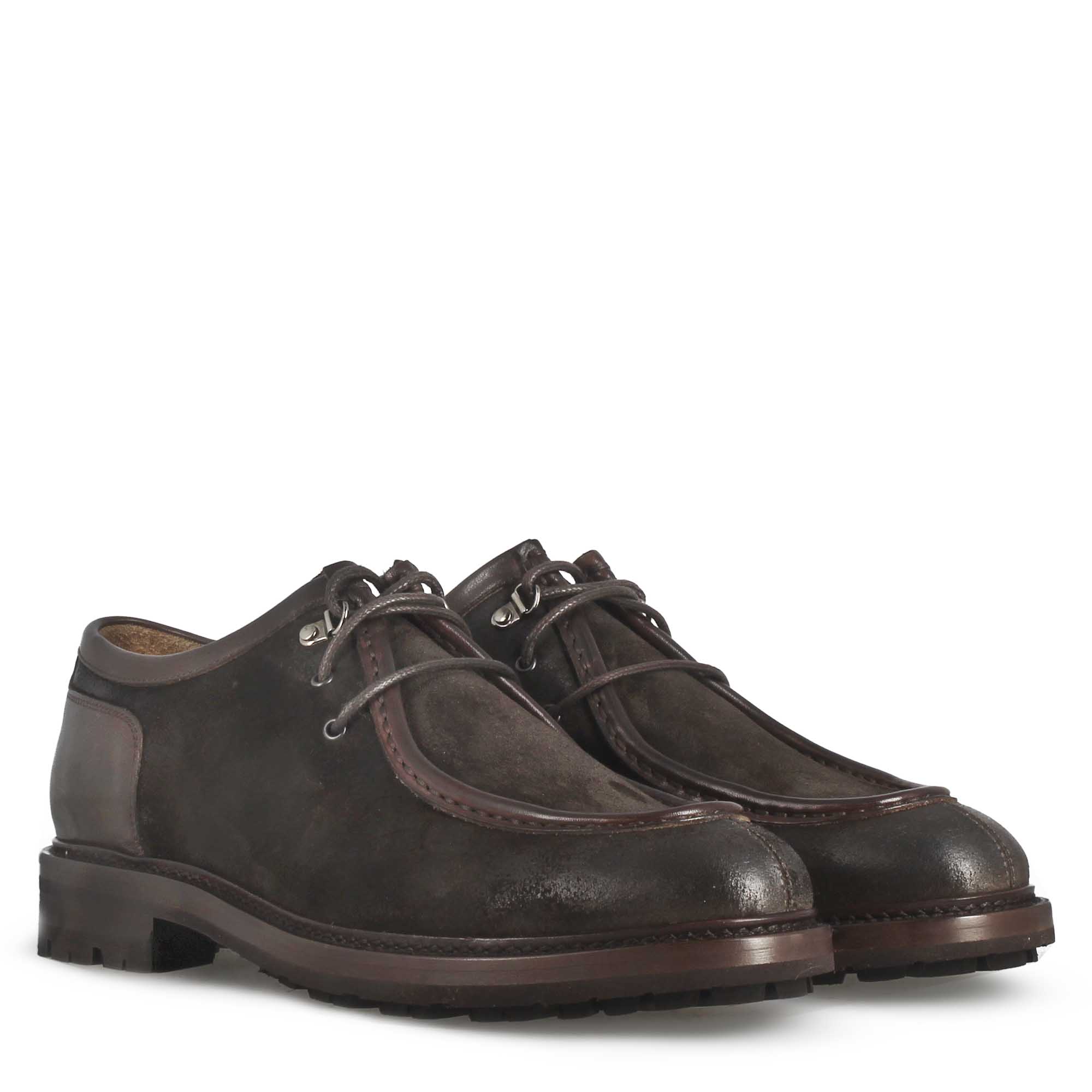 Men's Engineer Lace-Up Shoe in Dark Brown Suede