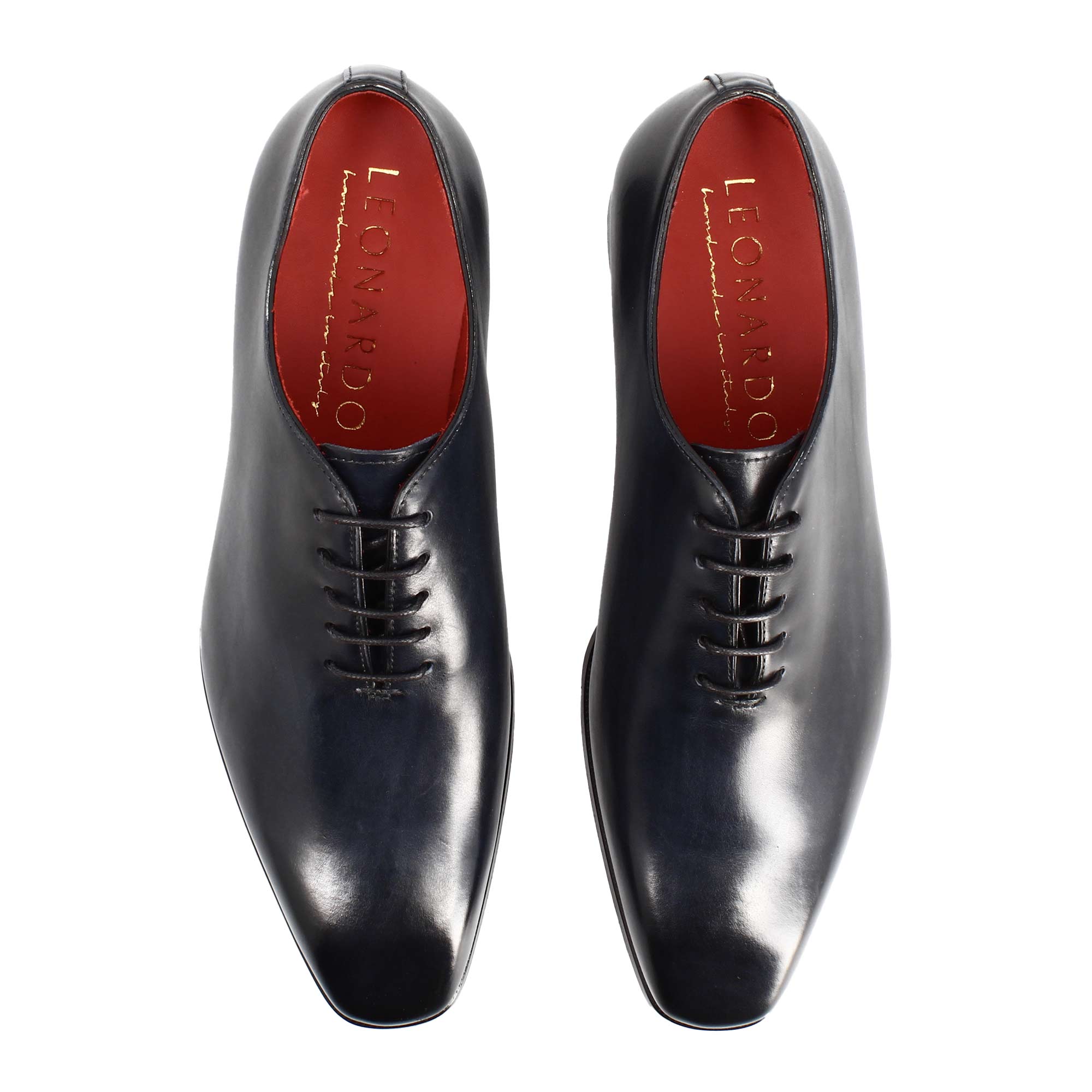 Scarpe wholecut da uomo artigianali in pelle delavè blu - LeonardoShoes