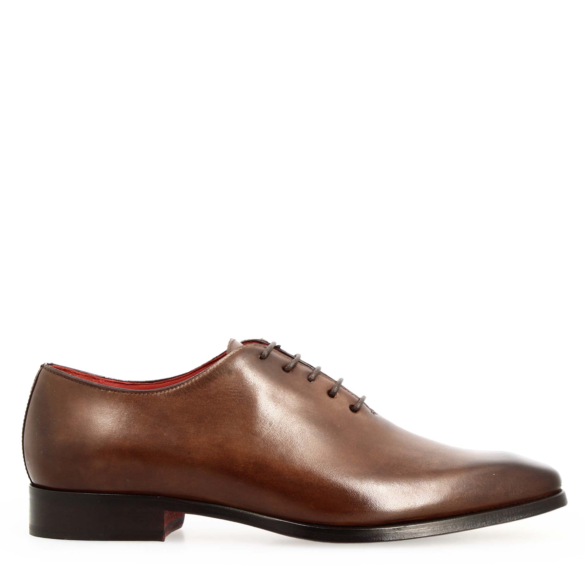 Scarpe wholecut da uomo artigianali punta squadrata in pelle di vitello delavè brandy - LeonardoShoes