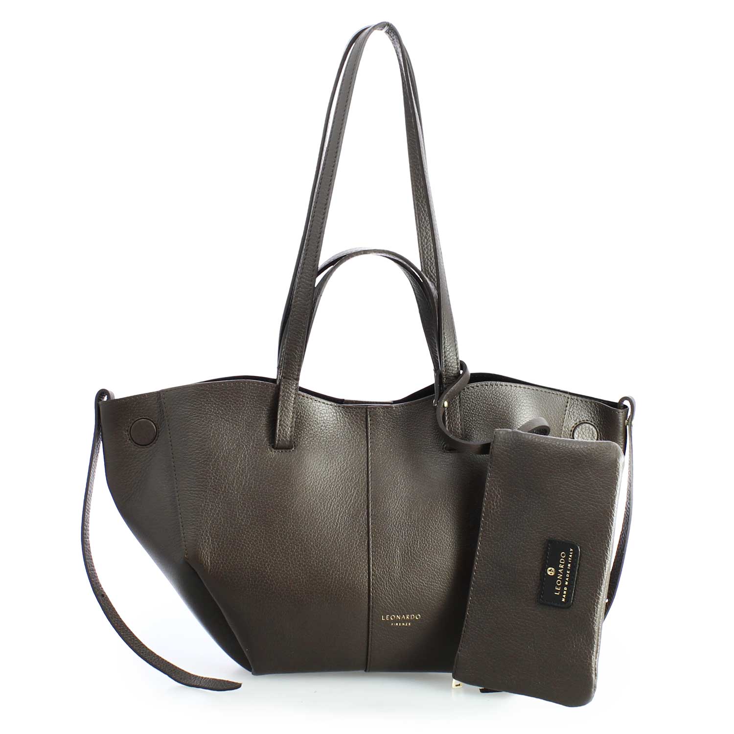 Large brown leather shopper for women Majestic 
