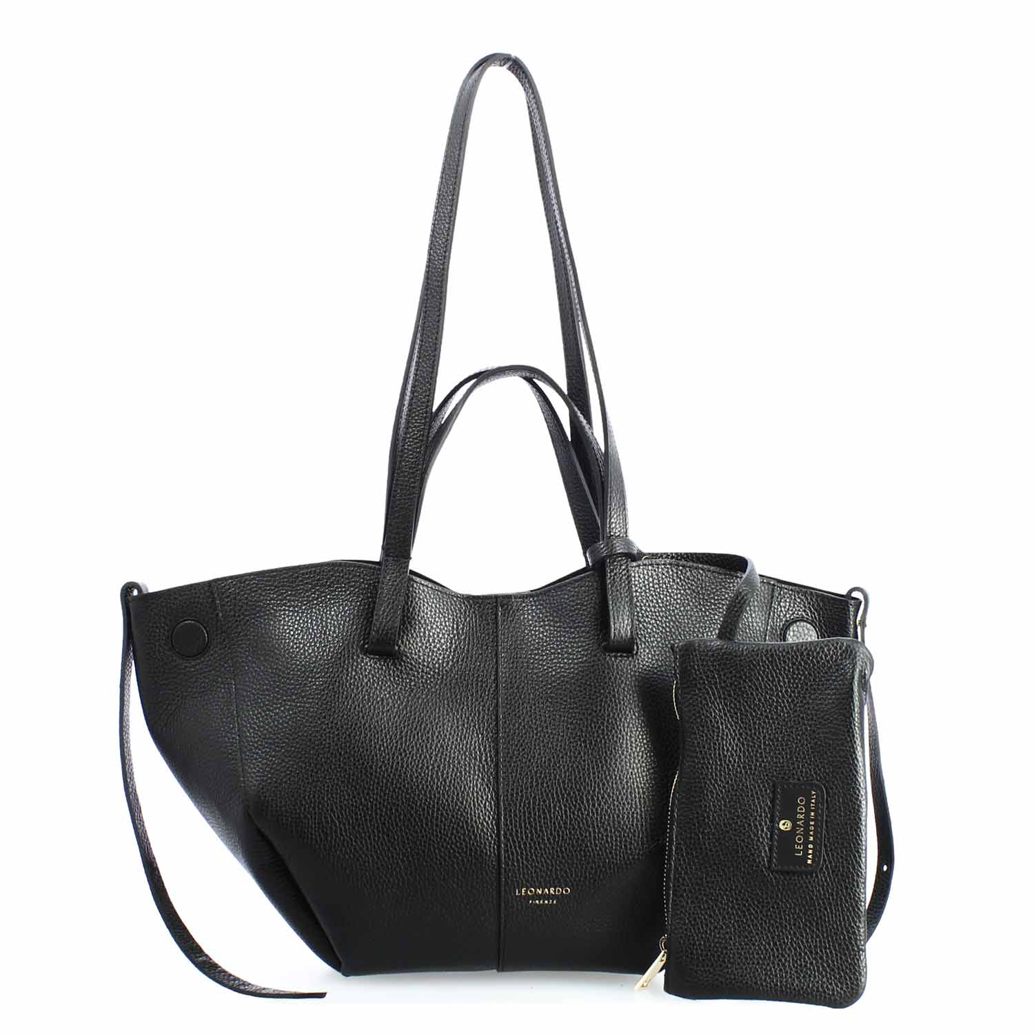 Grand sac shopping pour femme en cuir noir Majestic