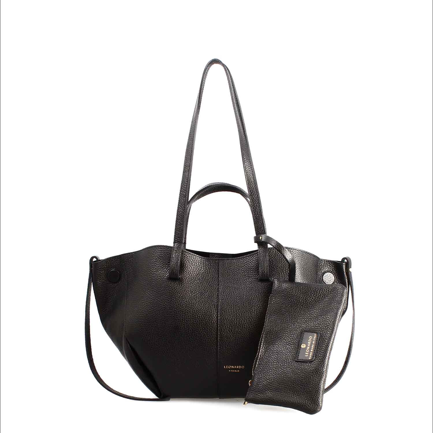 Majestic damen shopper aus schwarzem leder mittelgrob