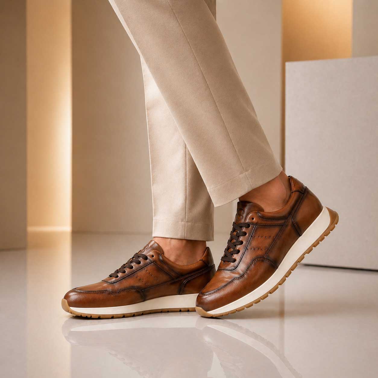 Ateneo sneakers for men in light brown leather