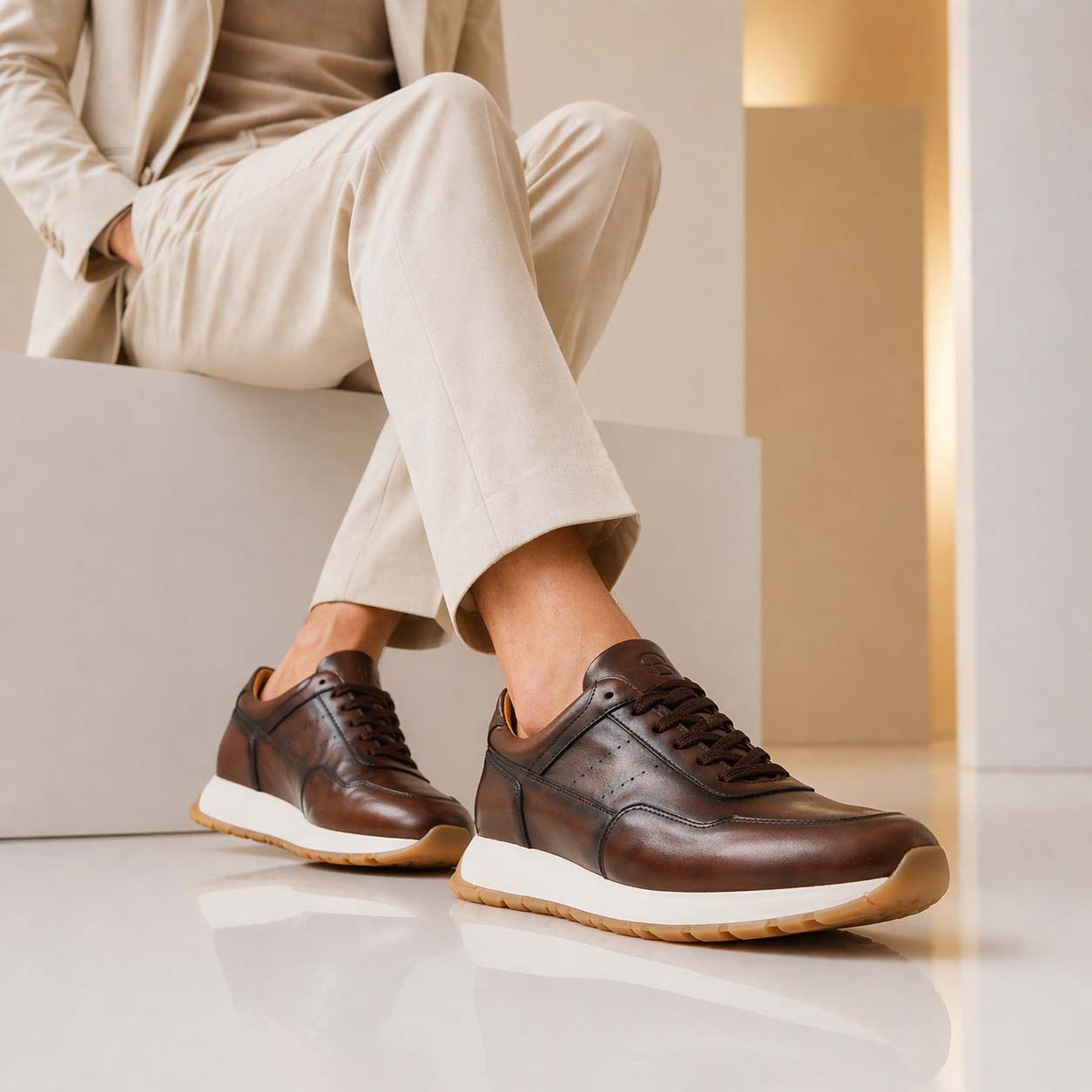 Sneakers homme Ateneo en cuir cuir Brun foncé