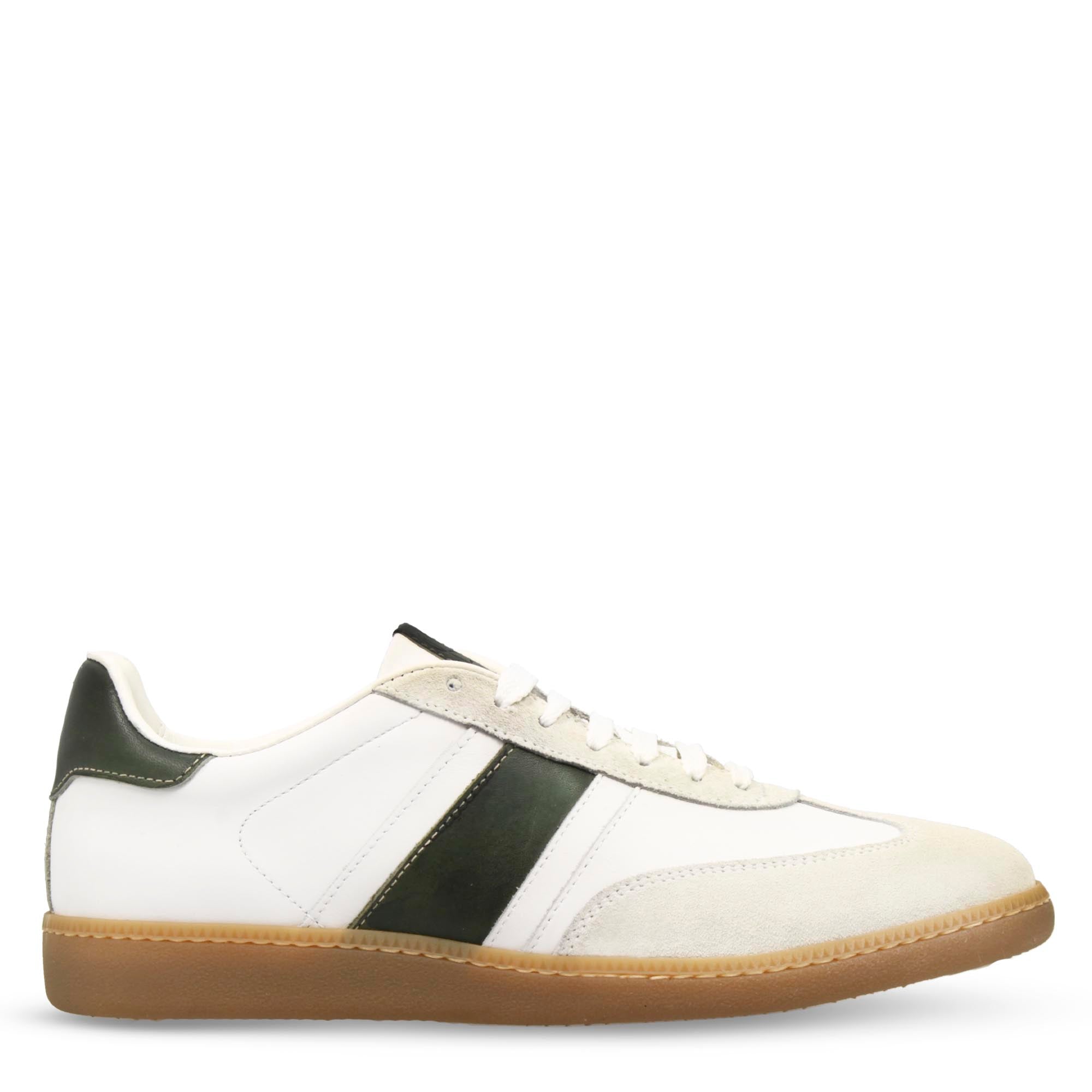 Baskets homme faites main en cuir blanc et vert